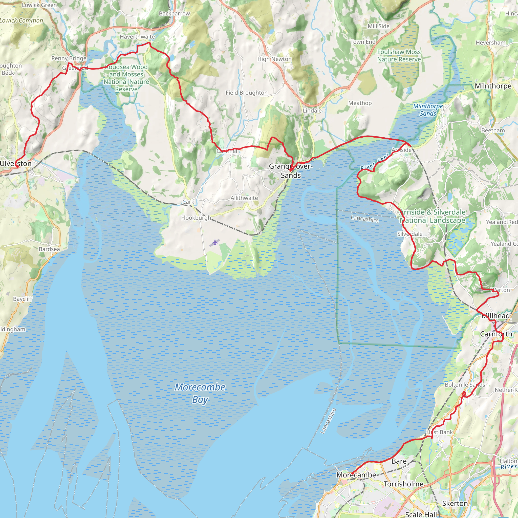 Ulverston to Torrisholme mobile static map