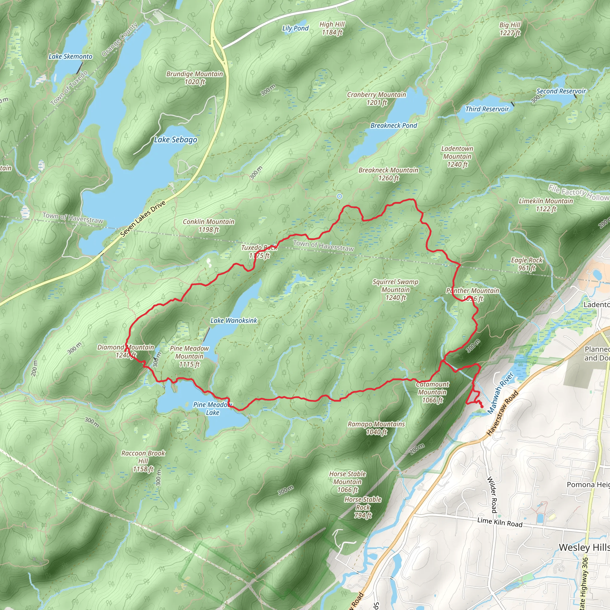 Pine Meadow Mountain, Lake Wanoksink, Tuxedo Rock, Breakneck Mountain and Panther Mountain Loop mobile static map