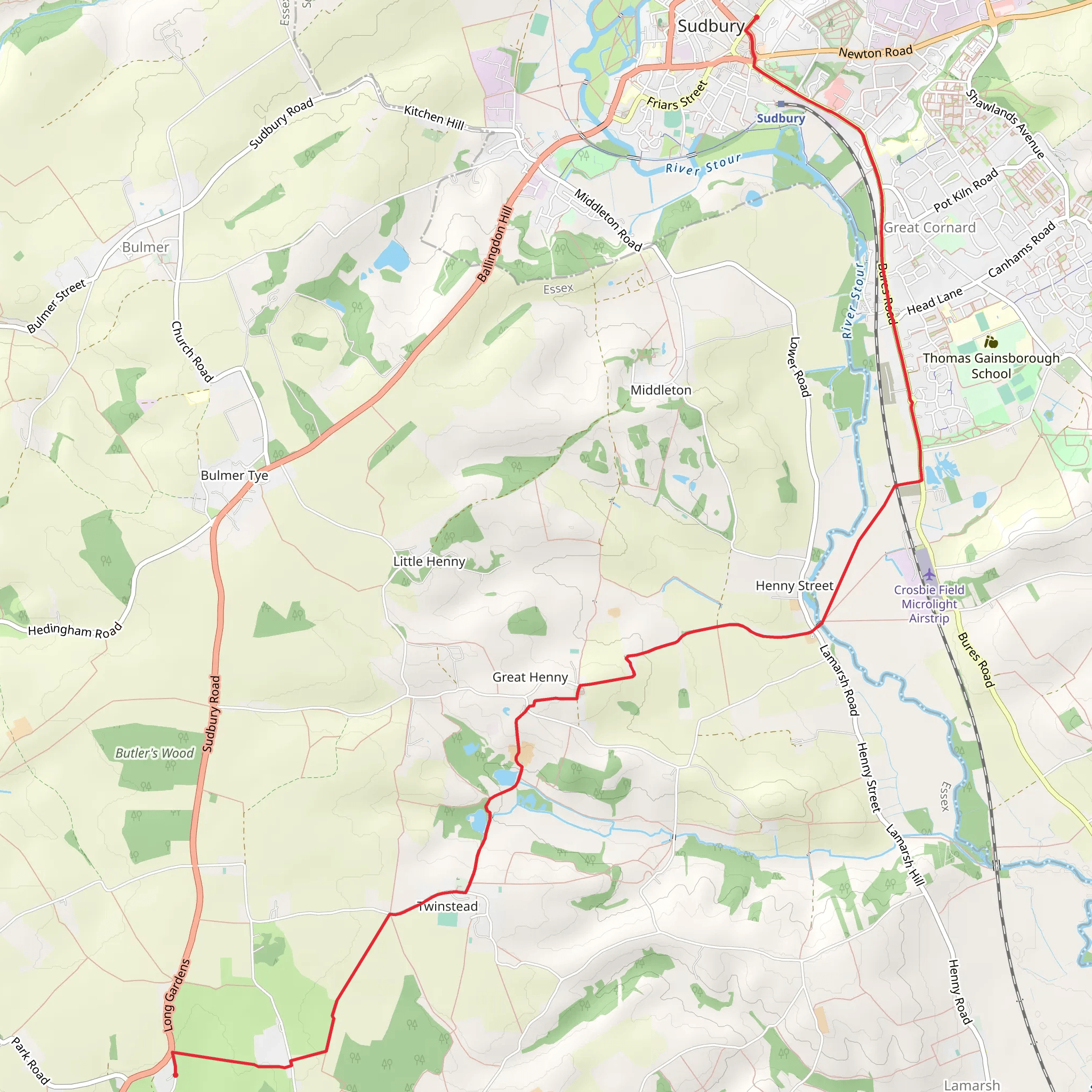Twinstead to Sudbury Walk mobile static map