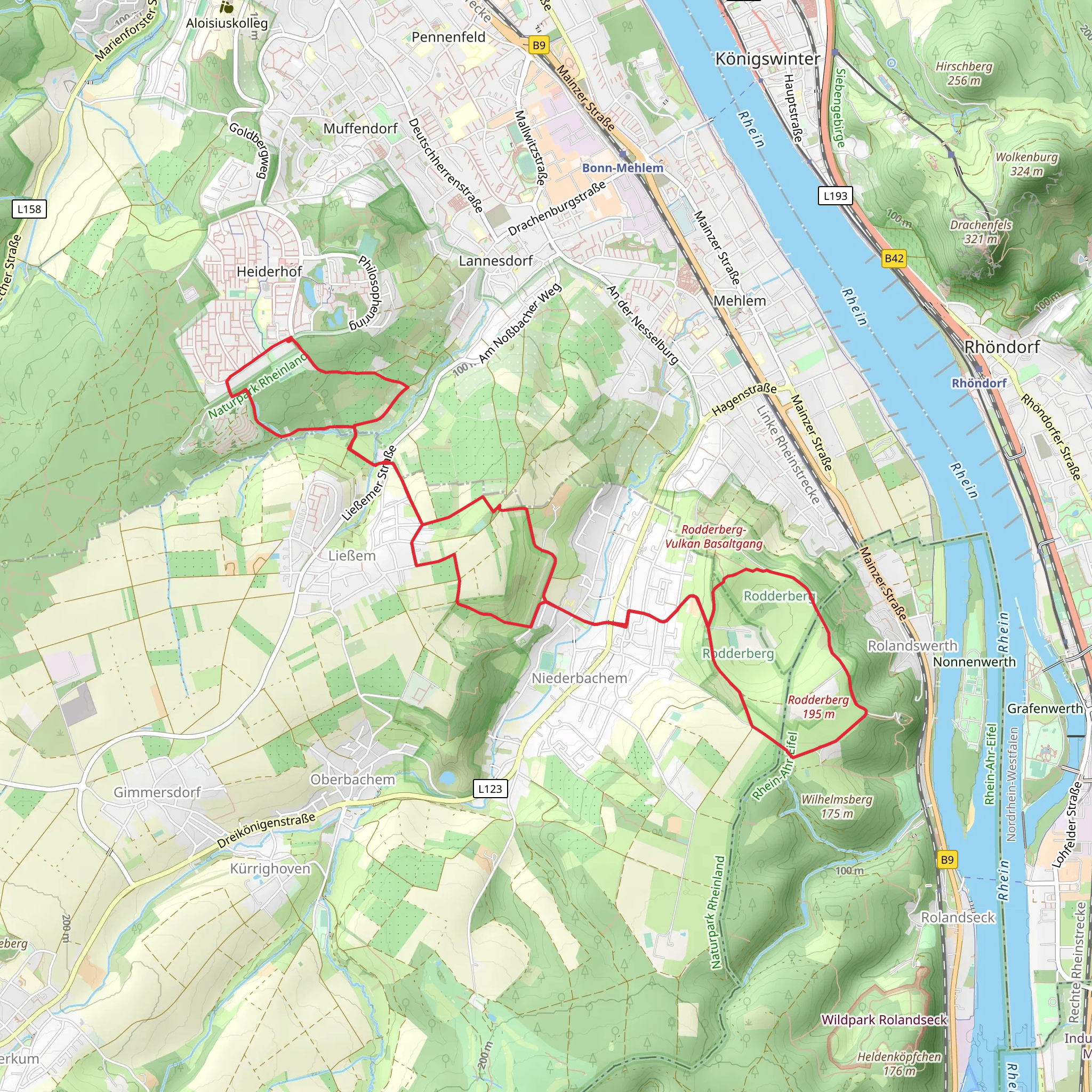 Oberwinterer Rundwanderweg and Rund um Wachtberg mobile static map