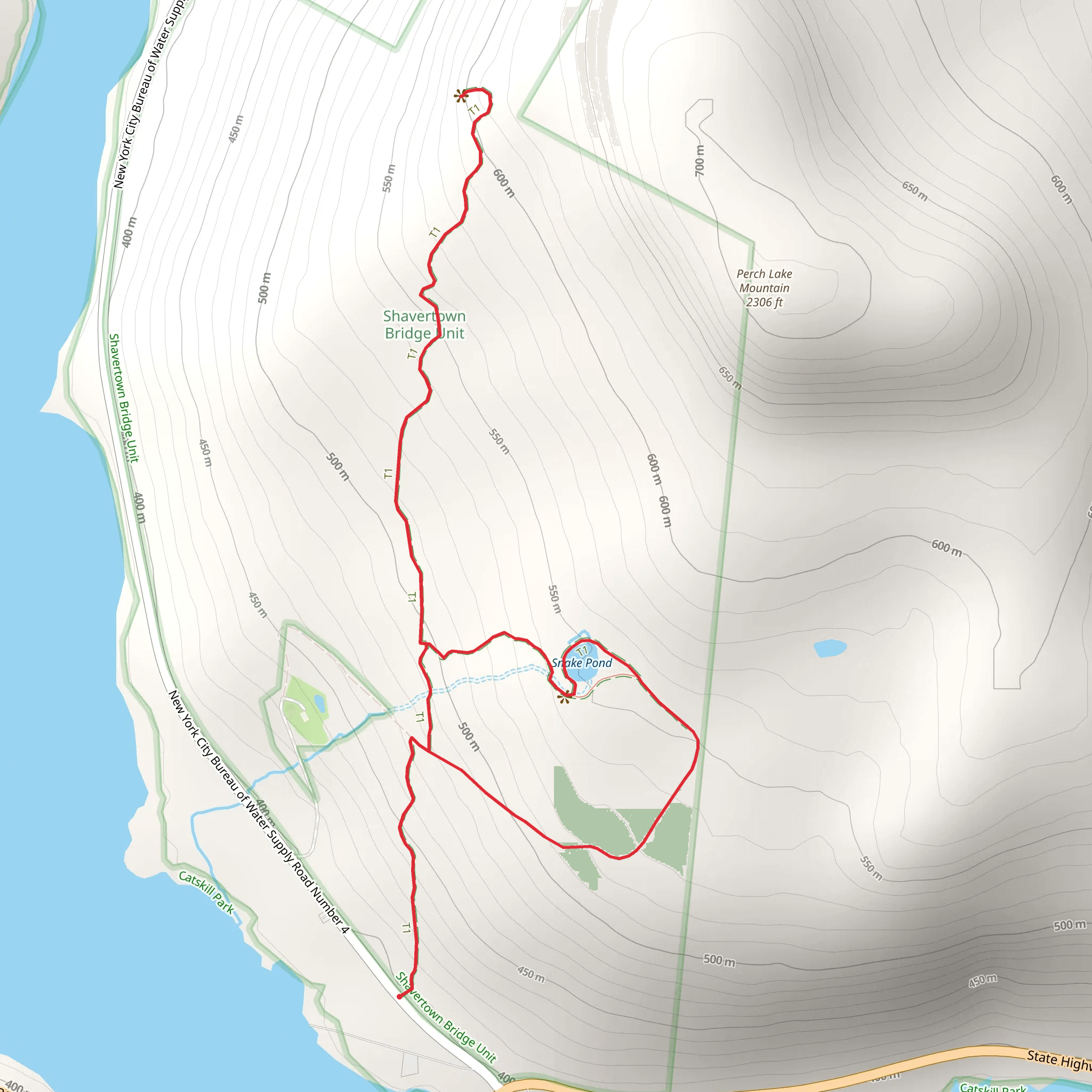 Snake Pond and Shavertown Trail mobile static map