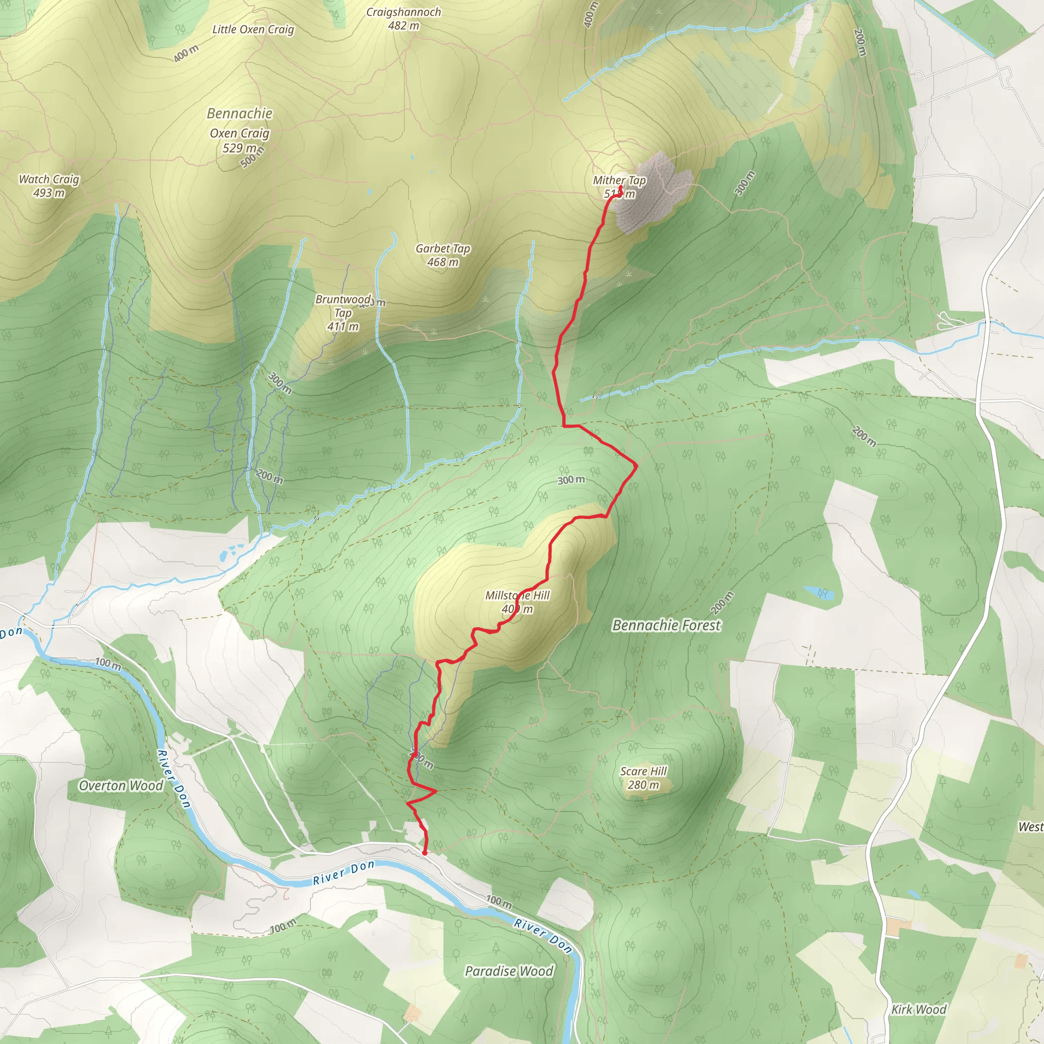 Mither Tap via Millstone Hill Trail mobile static map