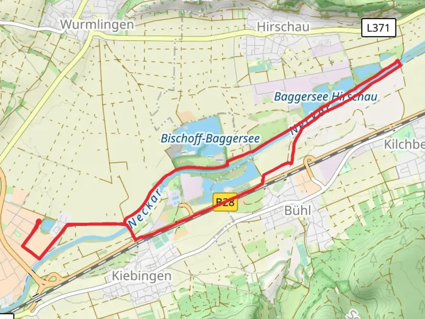 An image depicting the trail Neckar and Oberes Stenach Loop and its surrounding area.