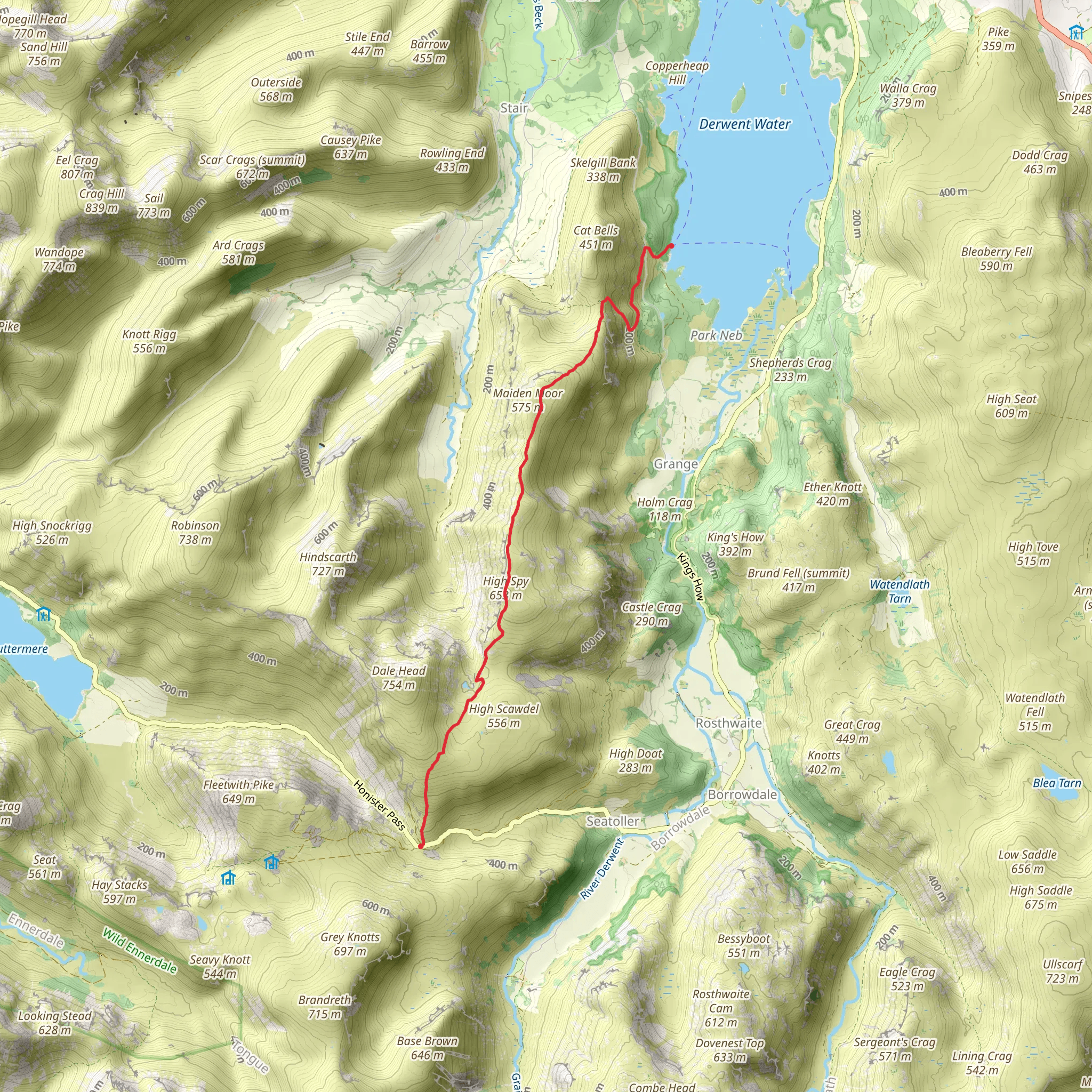 Honister Pass to High Brandelhow Walk mobile static map