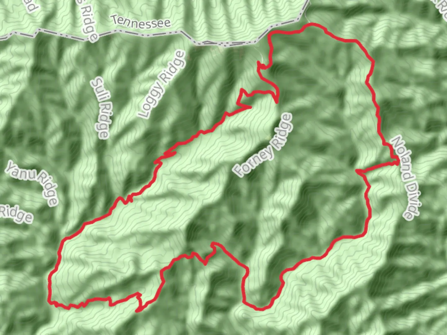 An image depicting the trail Forney Ridge, Springhouse Branch and Round Top Knob Loop Trail and its surrounding area.