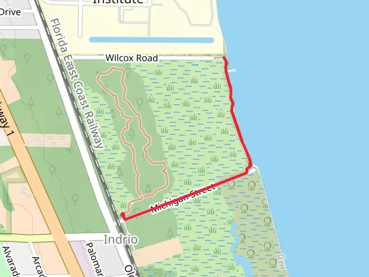 An image depicting the trail Dj Wilcox Out and Back and its surrounding area.