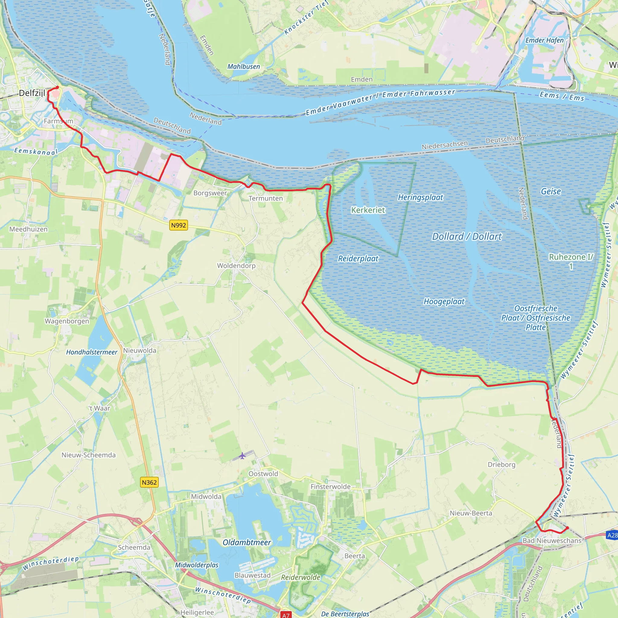 Poort van Groningen to Delfzijl via Dollard mobile static map