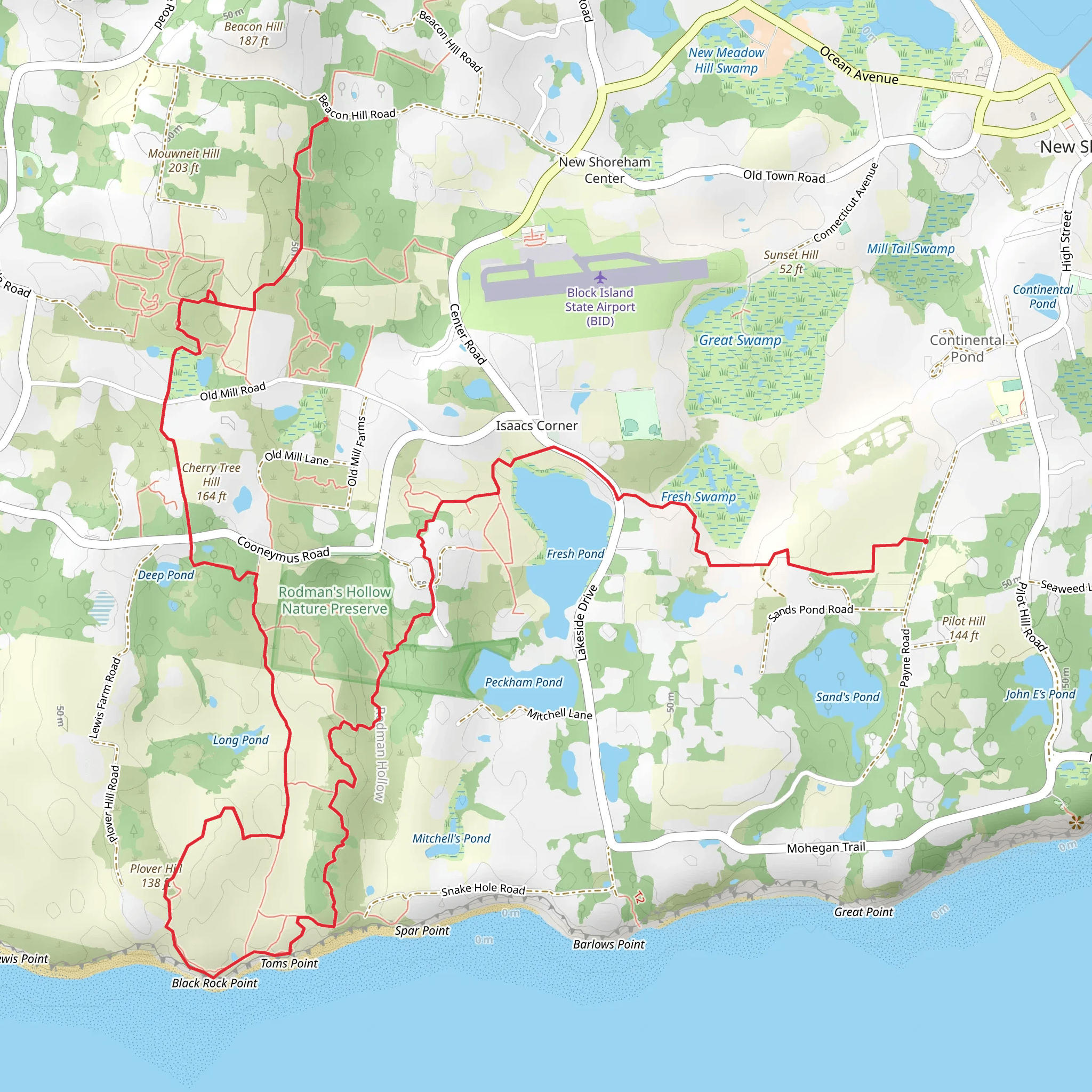 Payne Road to Beacon Hill Road via Fresh Pond and Plover Hill mobile static map