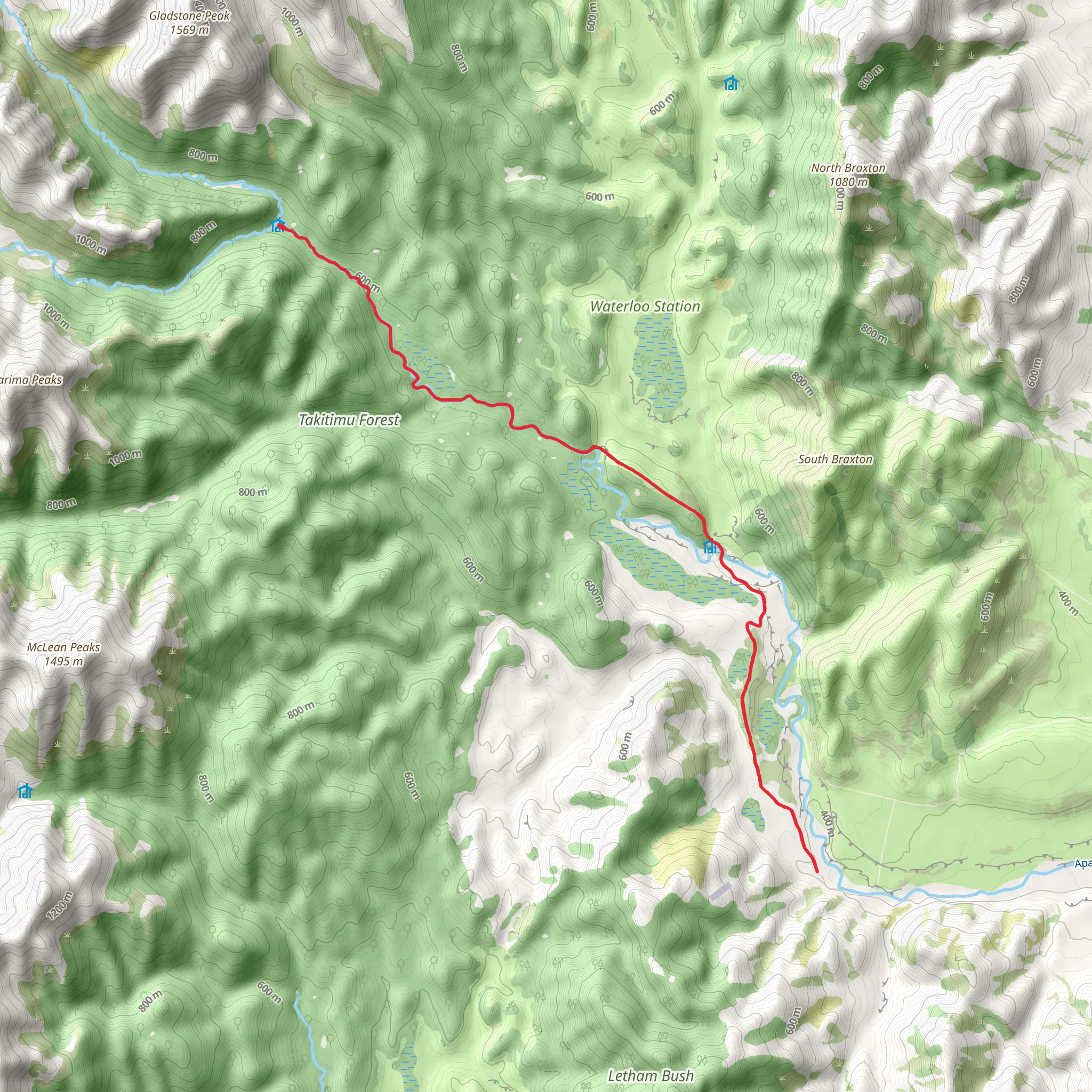 Dunrobin Valley Road to Aparima Forks Hut mobile static map
