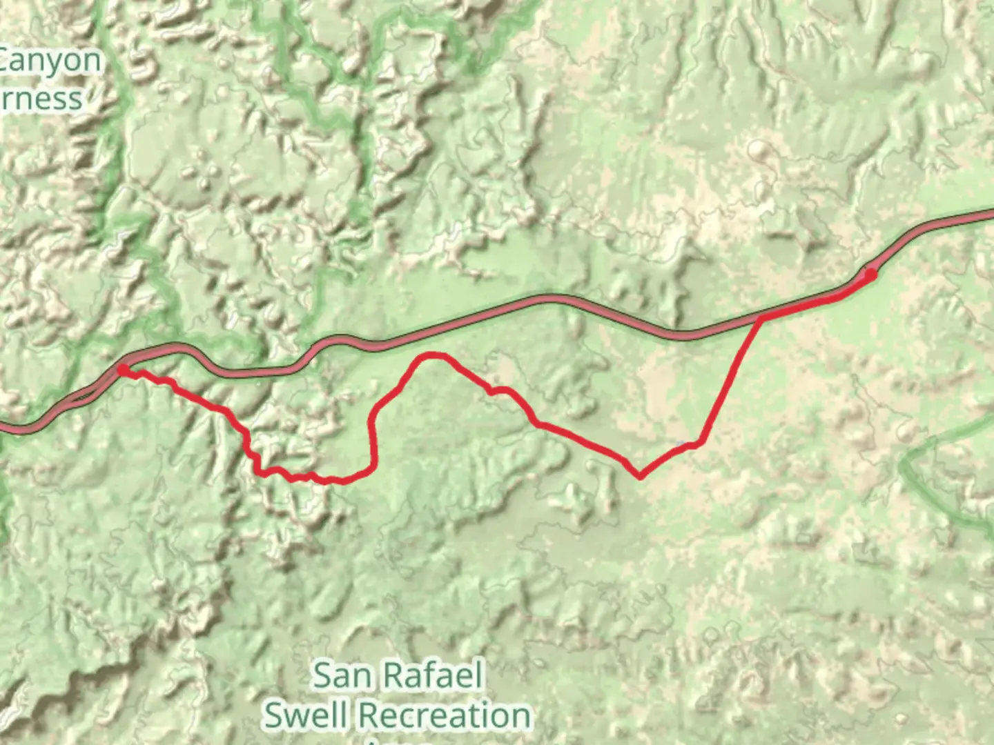 An image depicting the trail Temple Mountain Road and Eagle Canyon Trail and its surrounding area.