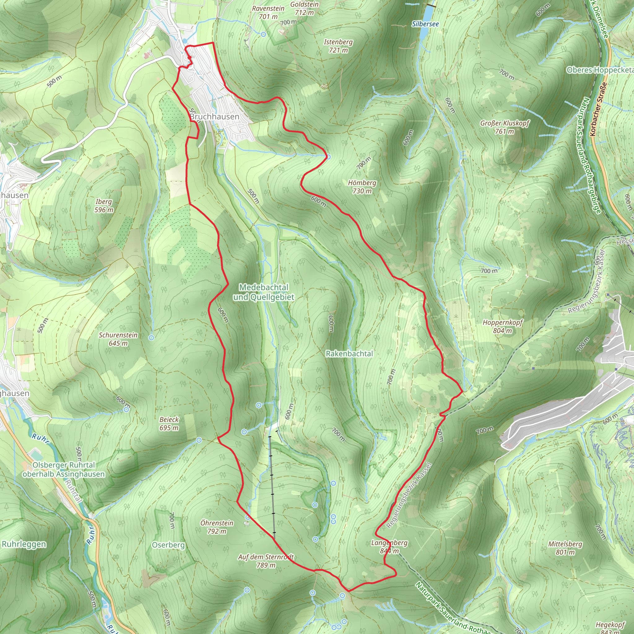 Langenberg via Rothaarsteig and Rothaarweg mobile static map