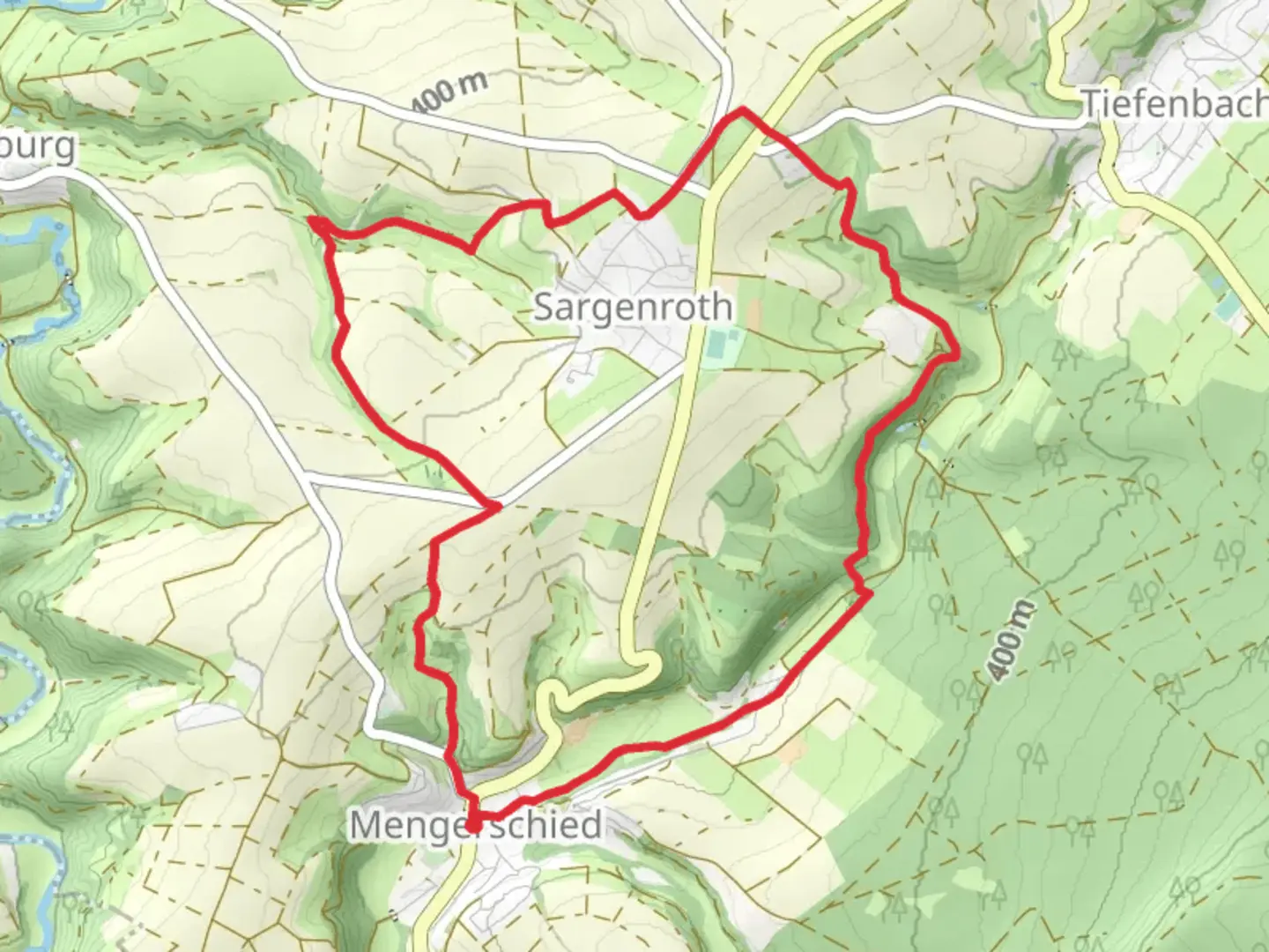 An image depicting the trail Mengerschied to Sargenroth Loop via Waldjugendherberge and its surrounding area.