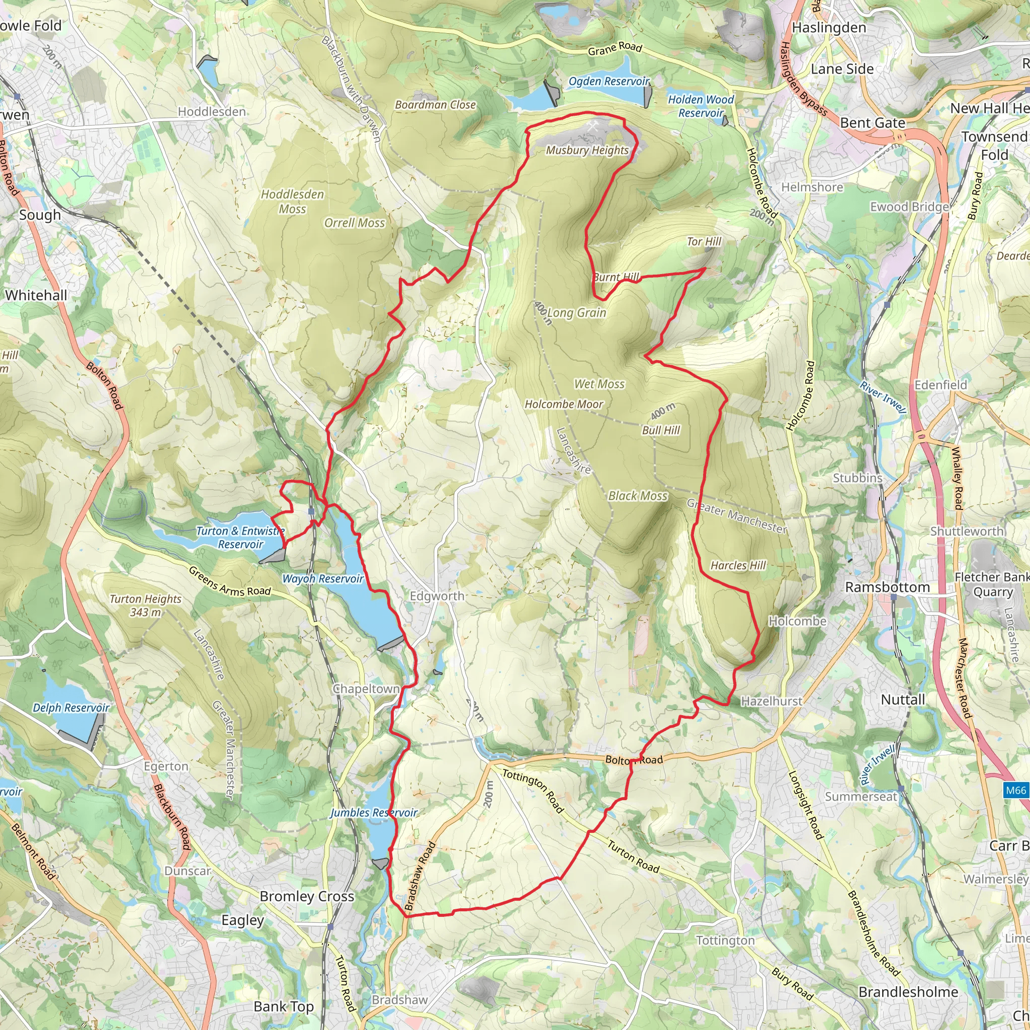 Loop Walk from Jumbles Reservoir mobile static map