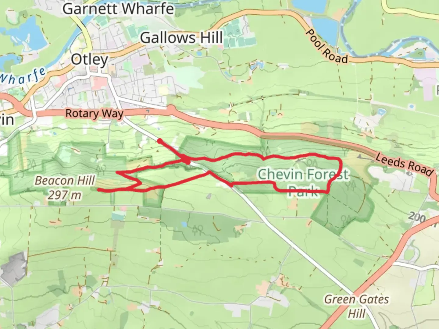An image depicting the trail Loop of th Chevin and its surrounding area.