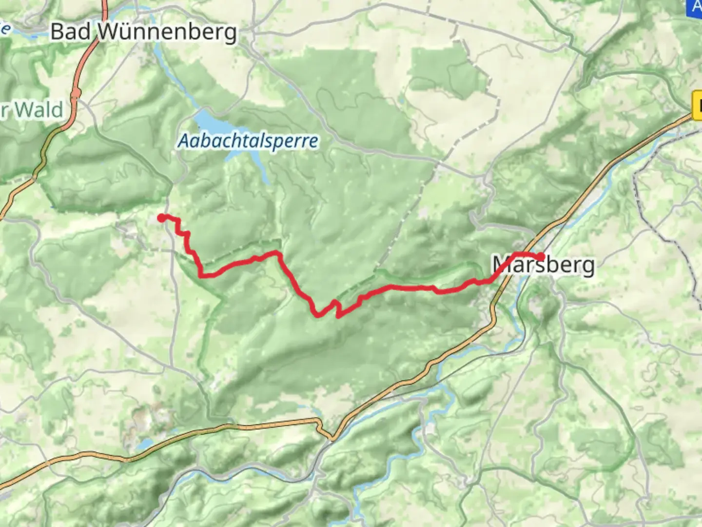 An image depicting the trail Bleiwasche to Marsberg Walk and its surrounding area.