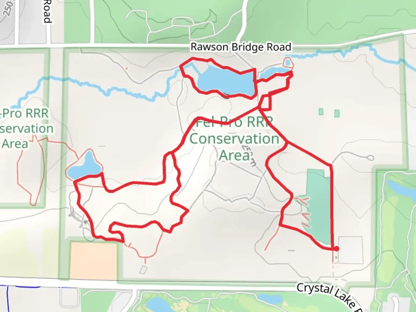 An image depicting the trail Fel-Pro RRR Conservation Area Loop and its surrounding area.