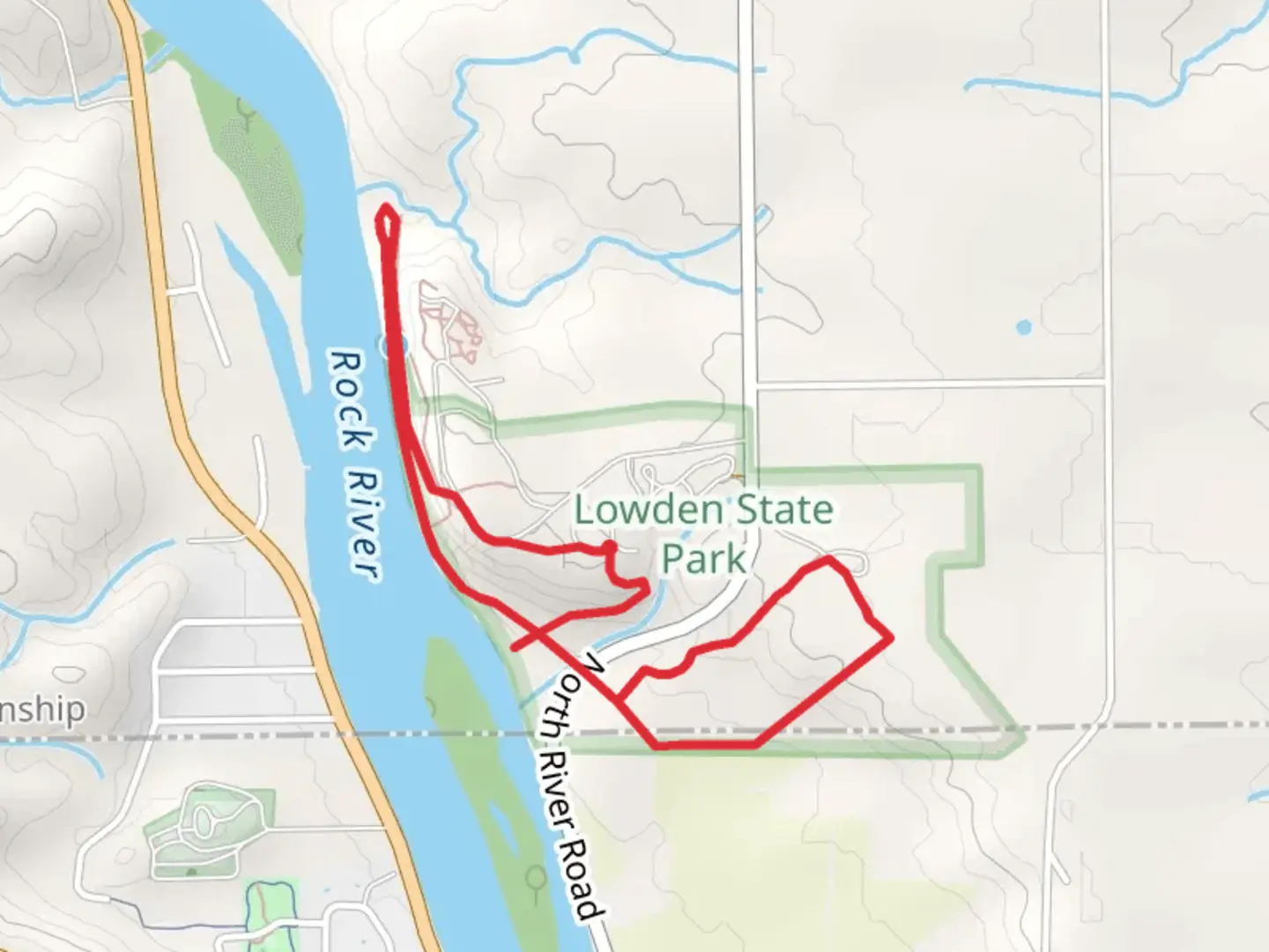 An image depicting the trail Heckman - Pines - Black Hawk Loop Trail and its surrounding area.