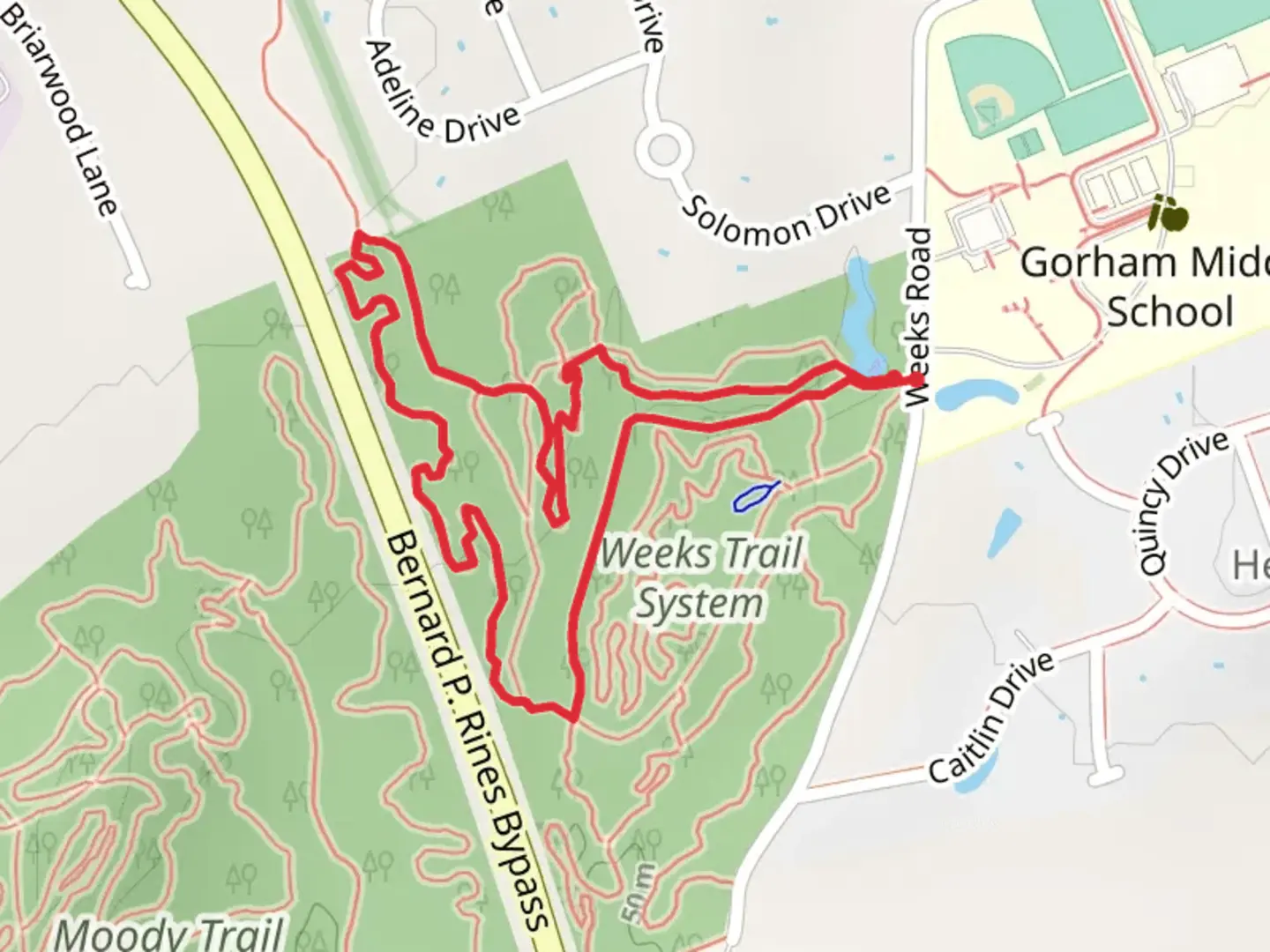 An image depicting the trail Frazier Trail and Squirrel Love Loop and its surrounding area.