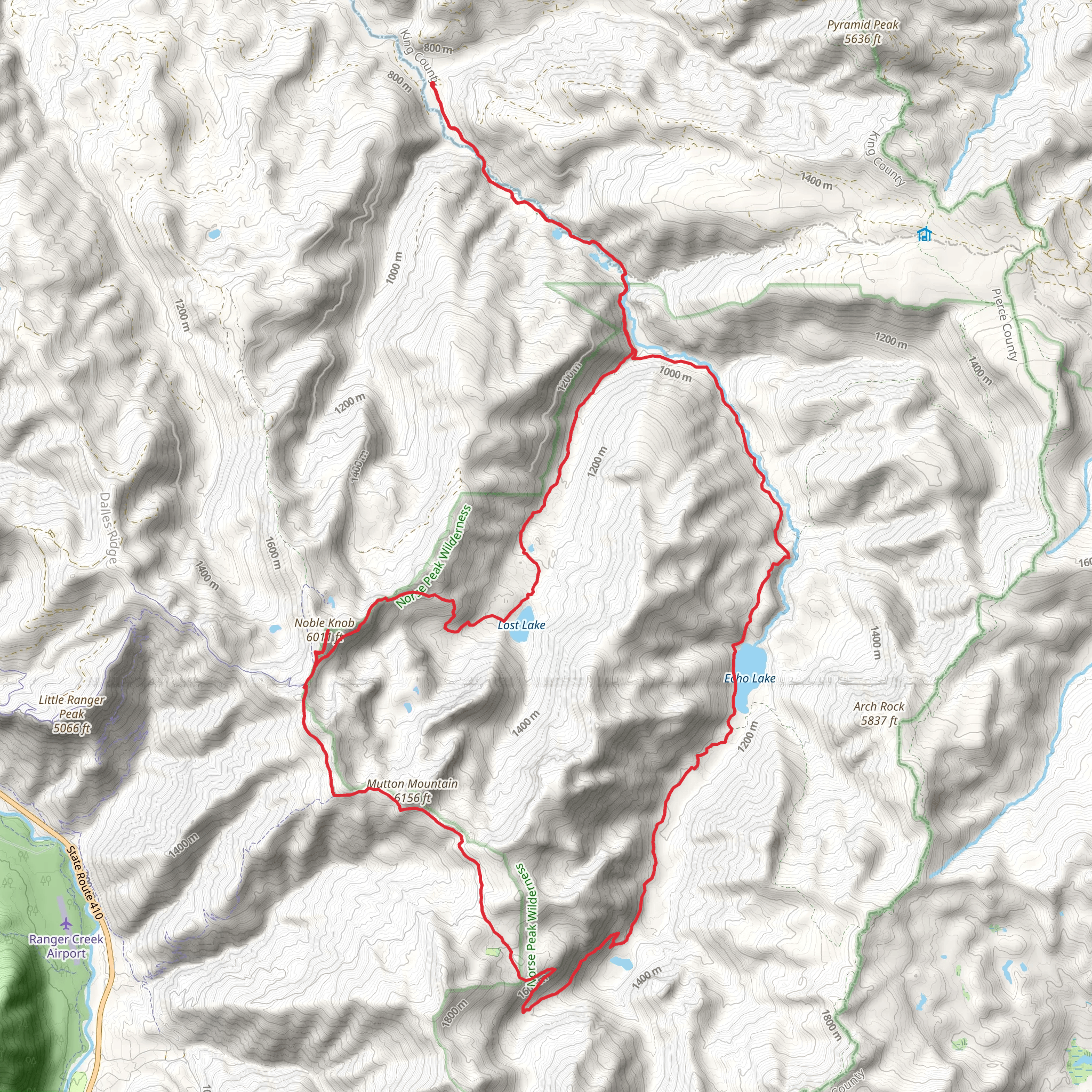Greenwater Lakes, Echo Lake and Noble Knob Loop Trail mobile static map