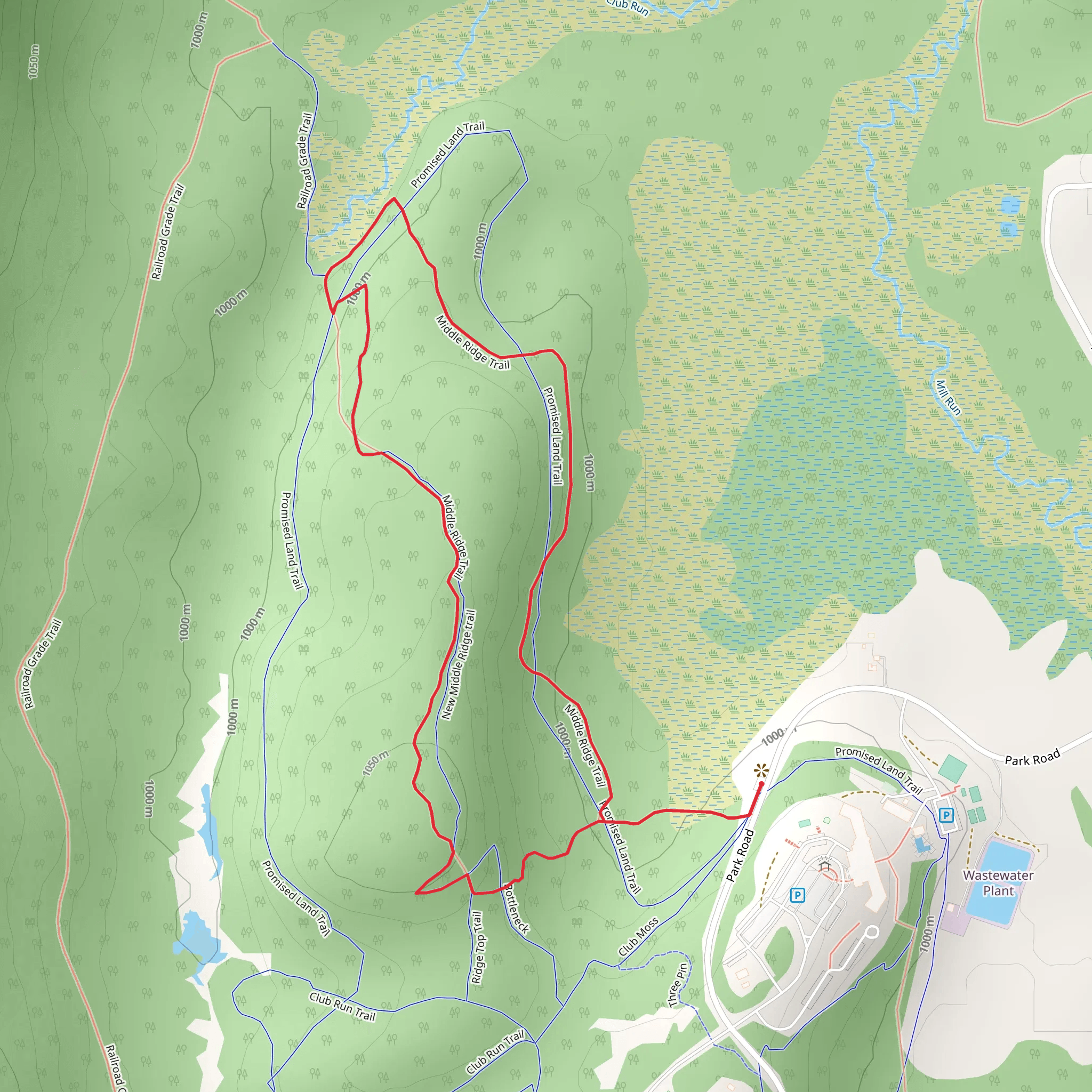 Middle Ridge Trail from WV Dept Natural Resources Road mobile static map