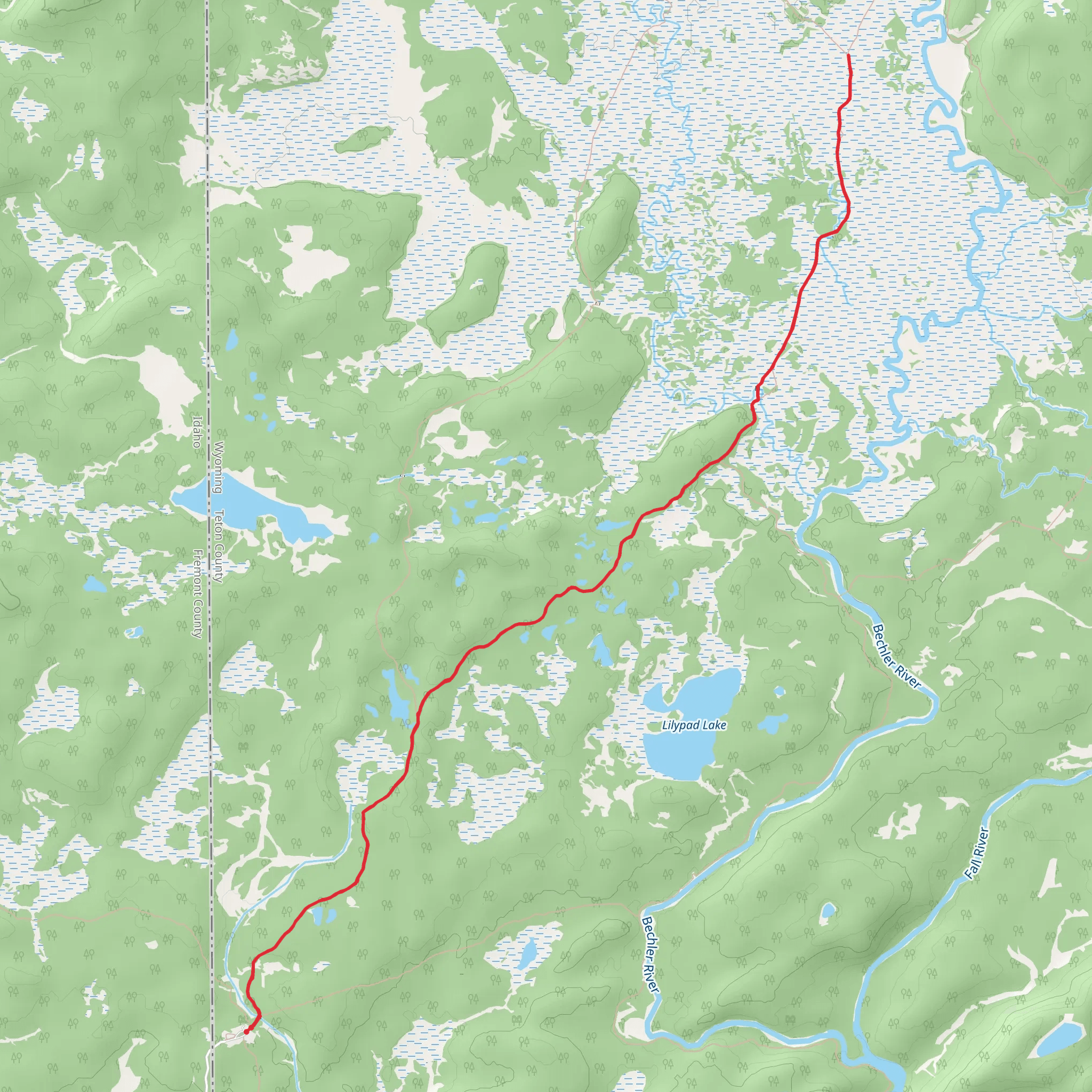 Bechler Meadows Trail via Boundary Creek Trail mobile static map