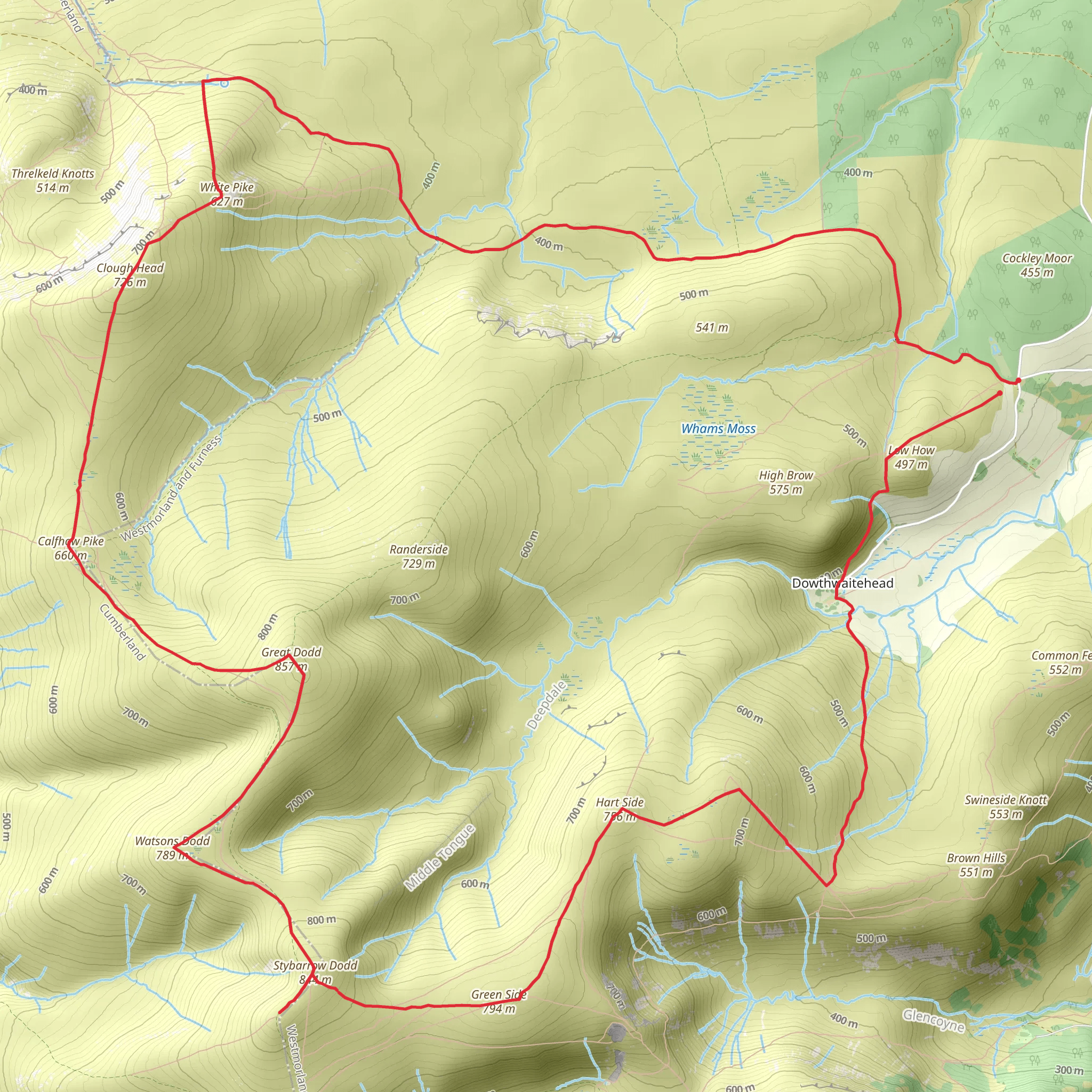 Clough Head and Great Dodd Loop from Dockray mobile static map
