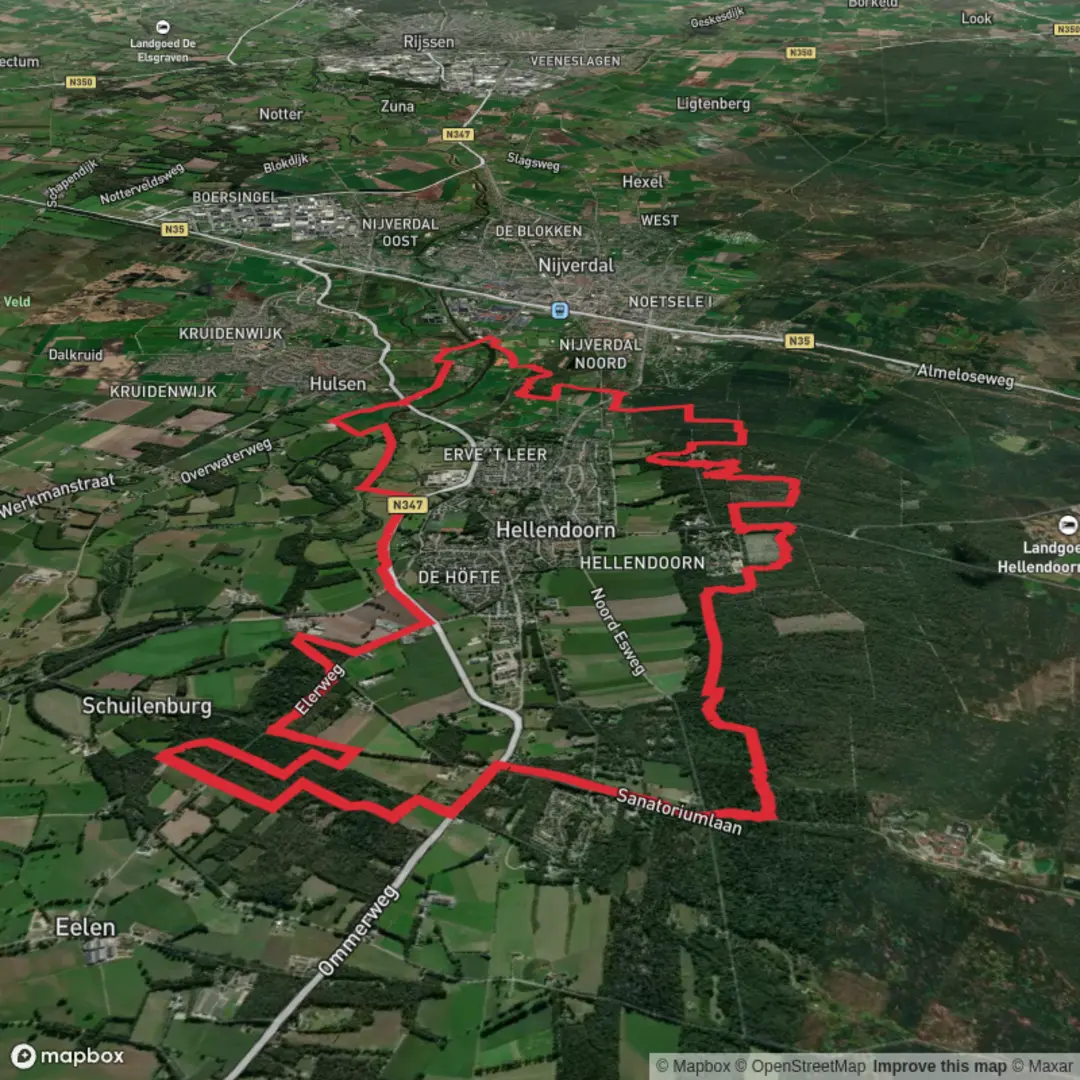 An image depicting the trail Loobs, Koemaste and Bruggenbelt Loop and its surrounding area.