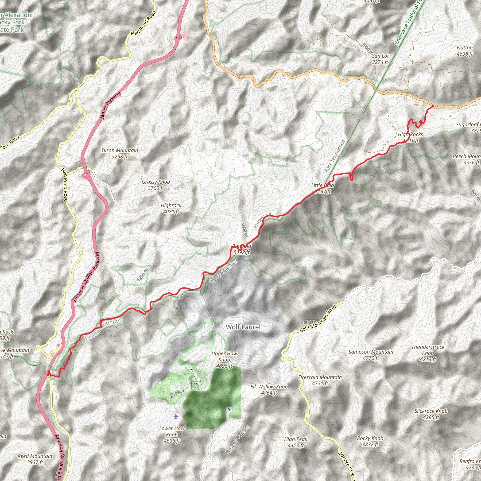 Big Bald, Little Bald and High Rocks - Appalachian Trail mobile static map