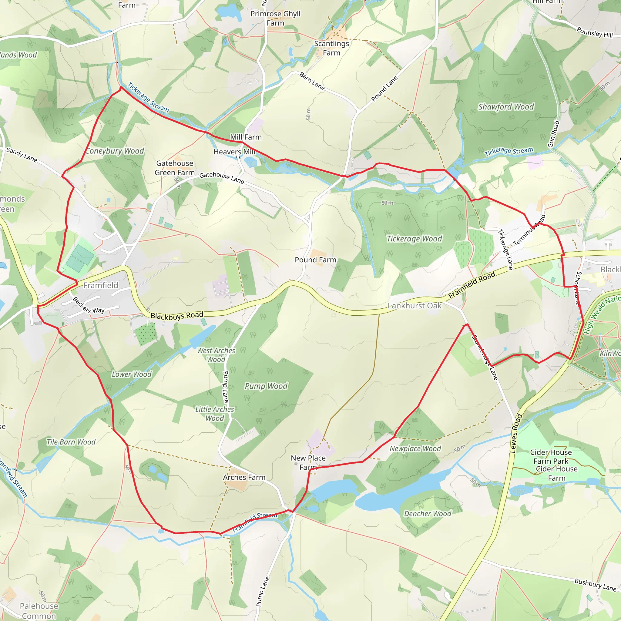 Blackboys to Freamfield Loop mobile static map