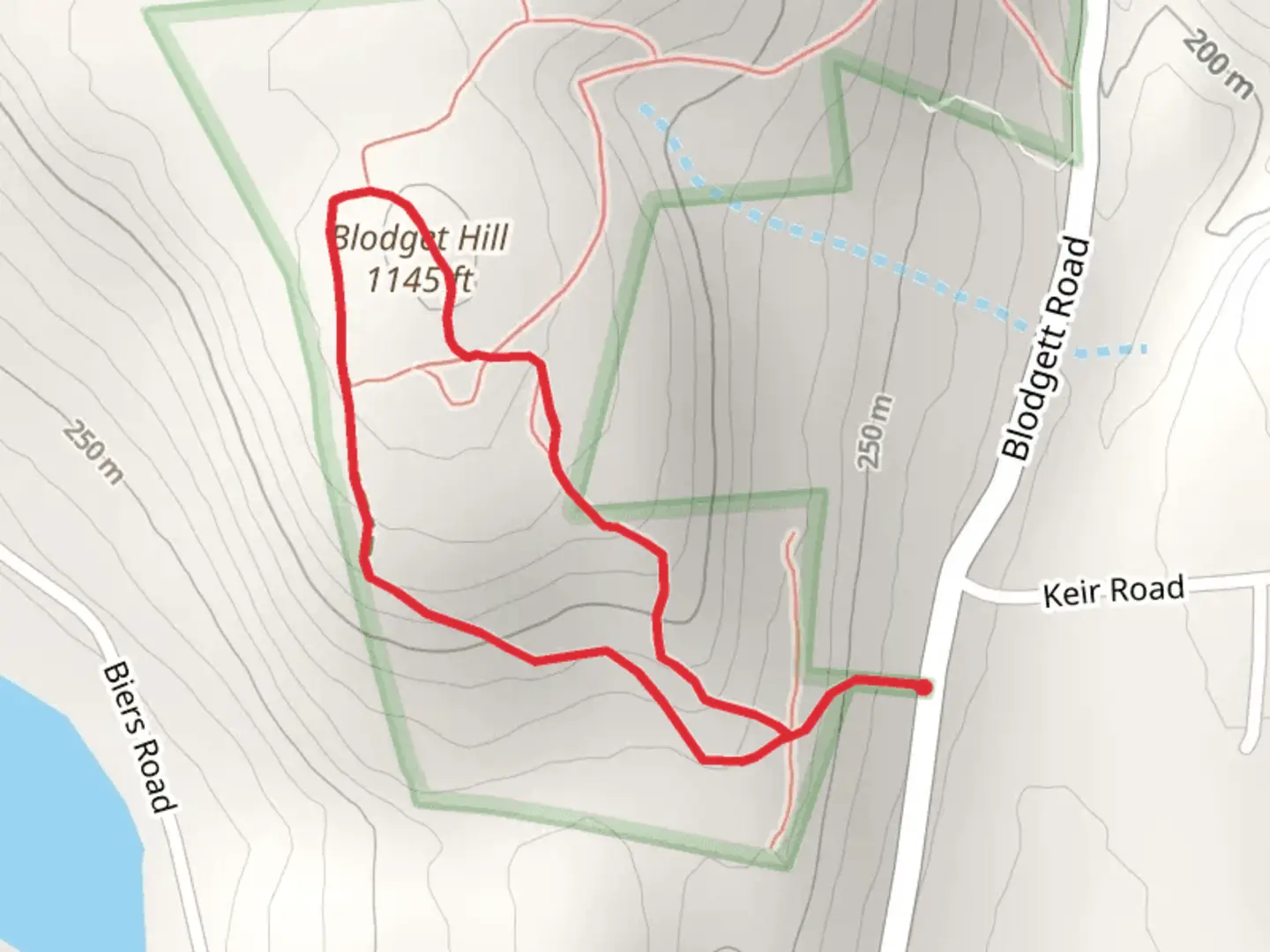 An image depicting the trail Blodget Hill Loop and its surrounding area.