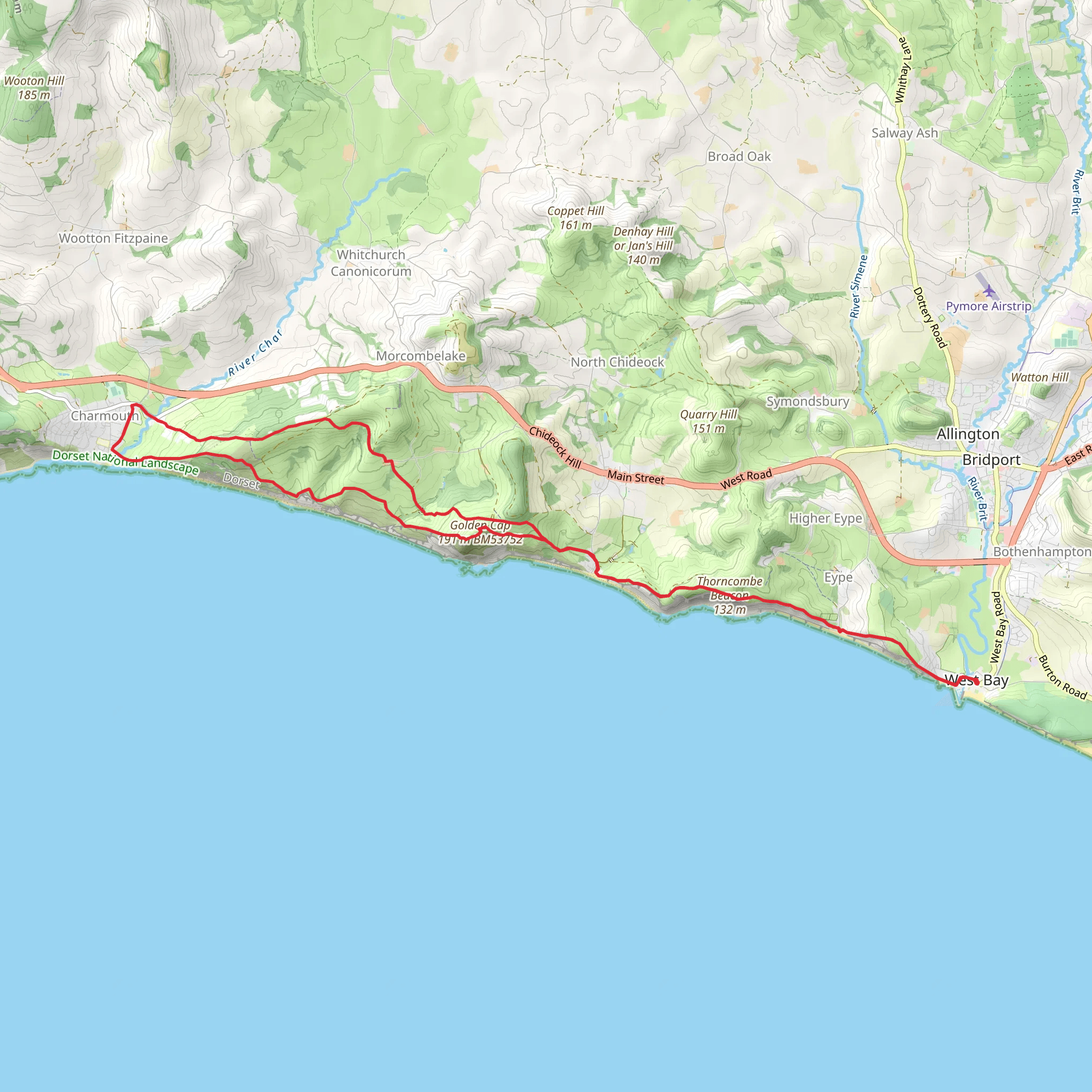 SWCP and Stonebarrow Hill from West Bay mobile static map