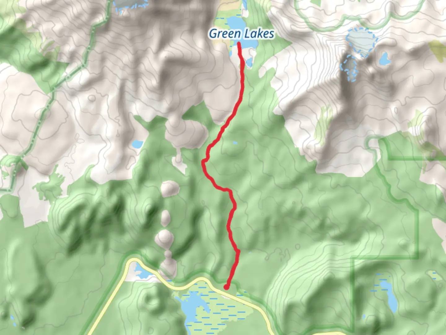 An image depicting the trail Fall Creek - Green Lakes Trail and its surrounding area.