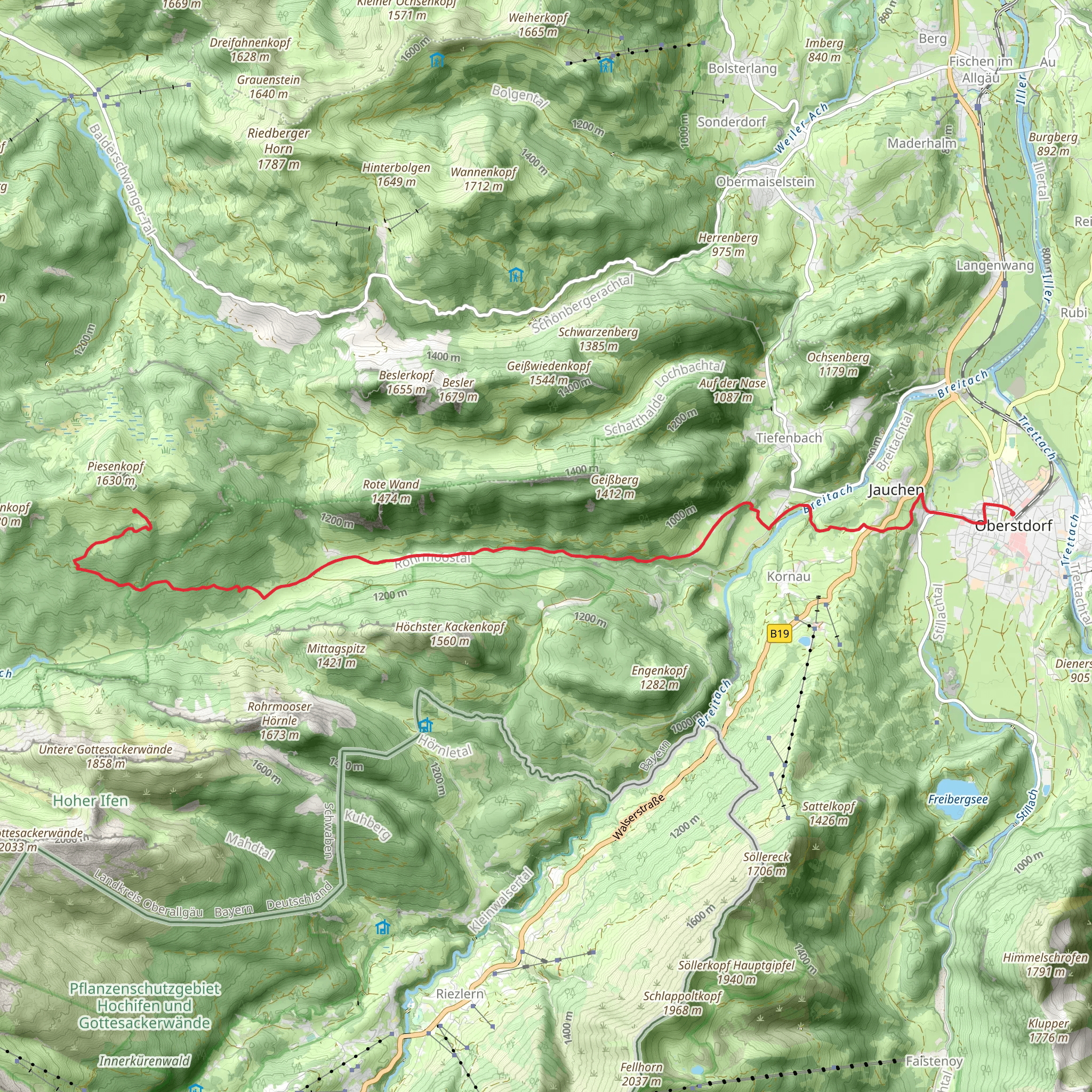 Oberstdorf to Sennalpe Piesenalpe Walk mobile static map