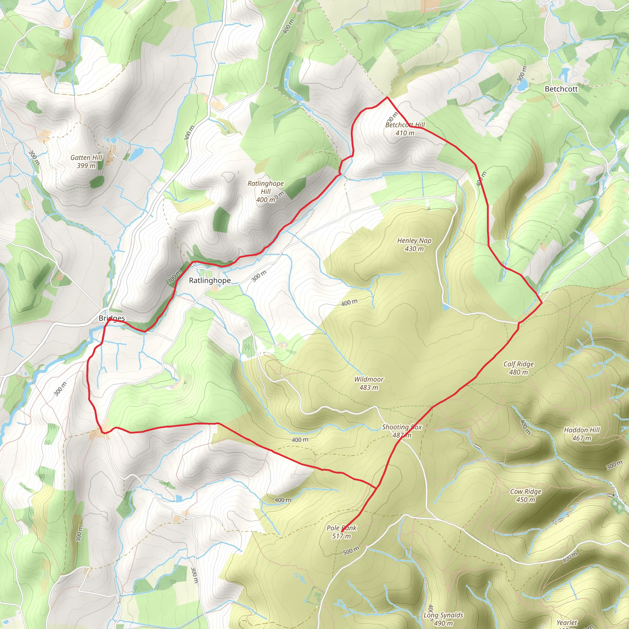 Betchcott Hill, Shooting Box and Pole Bank Loop mobile static map