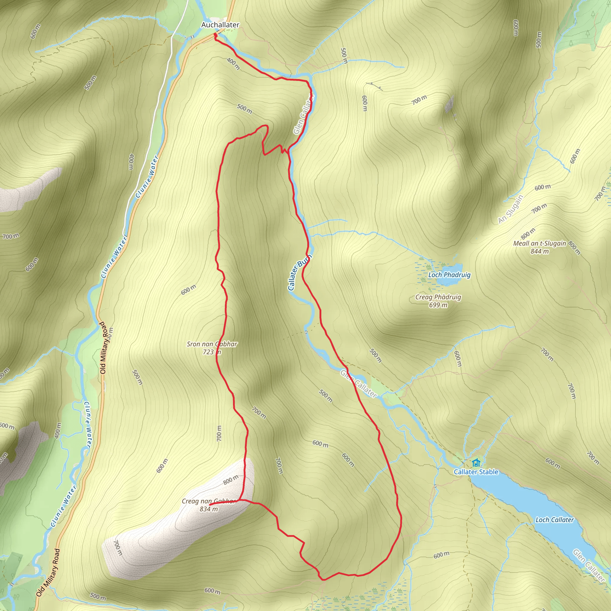 Creag Nan Gabhar Loop from Auchallater mobile static map