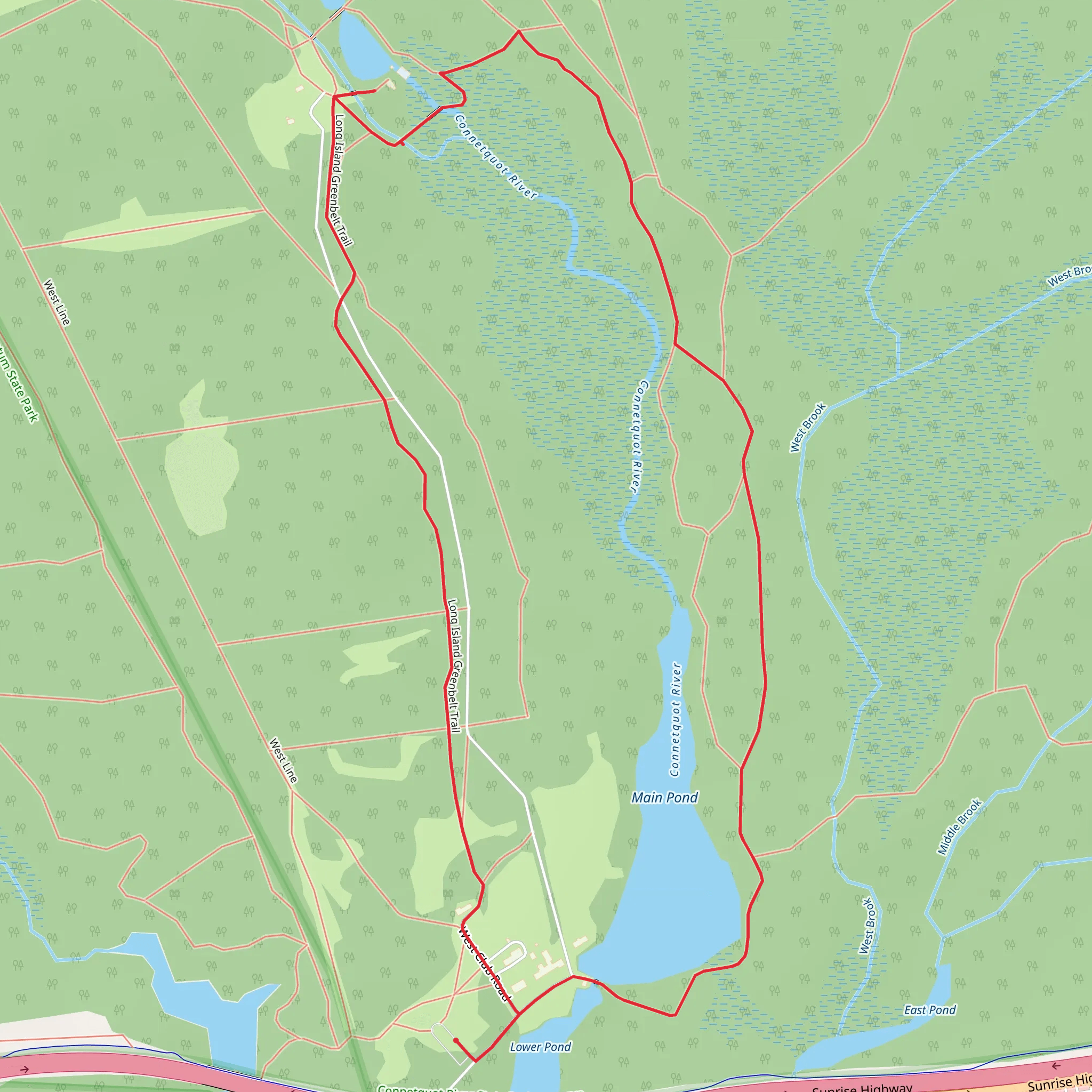Main Pond and Long Island Greenbelt Trail Loop mobile static map