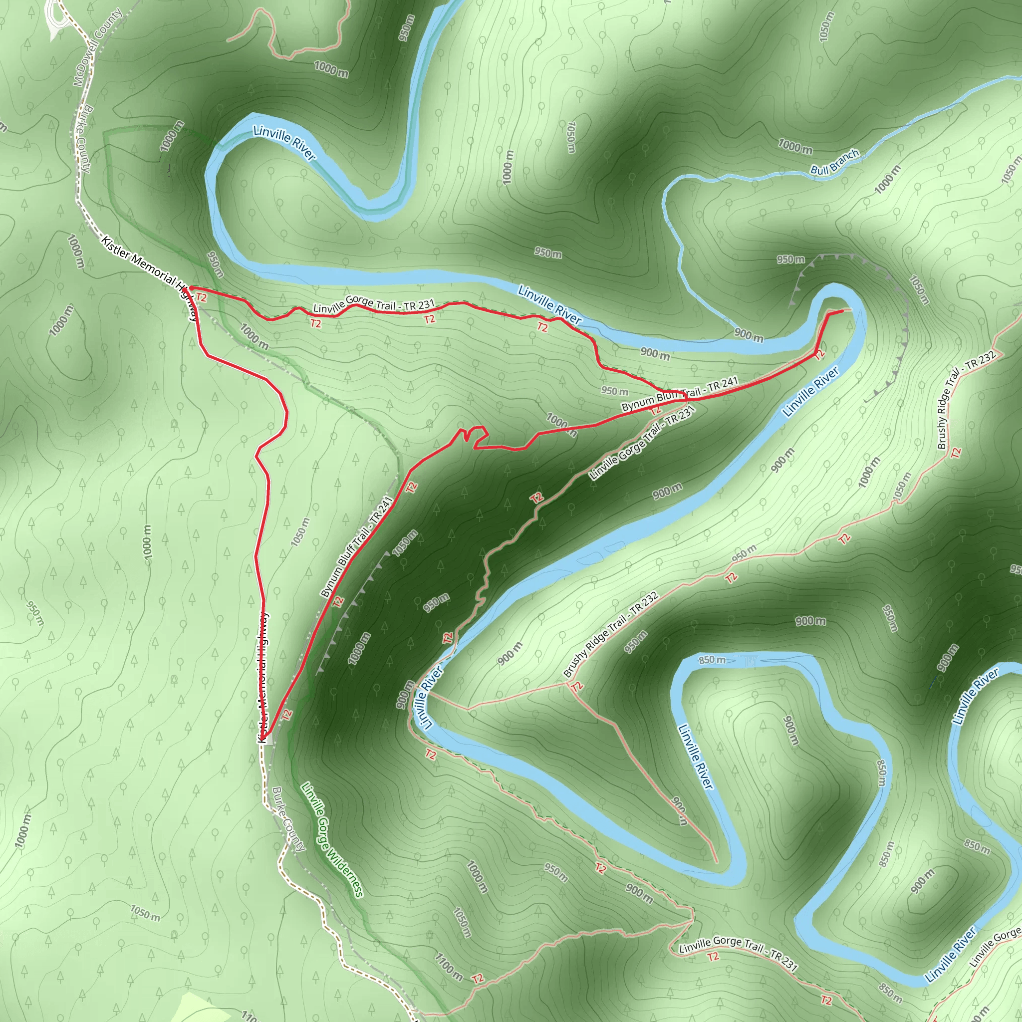 Pine Gap and Bynum Bluff Trail mobile static map