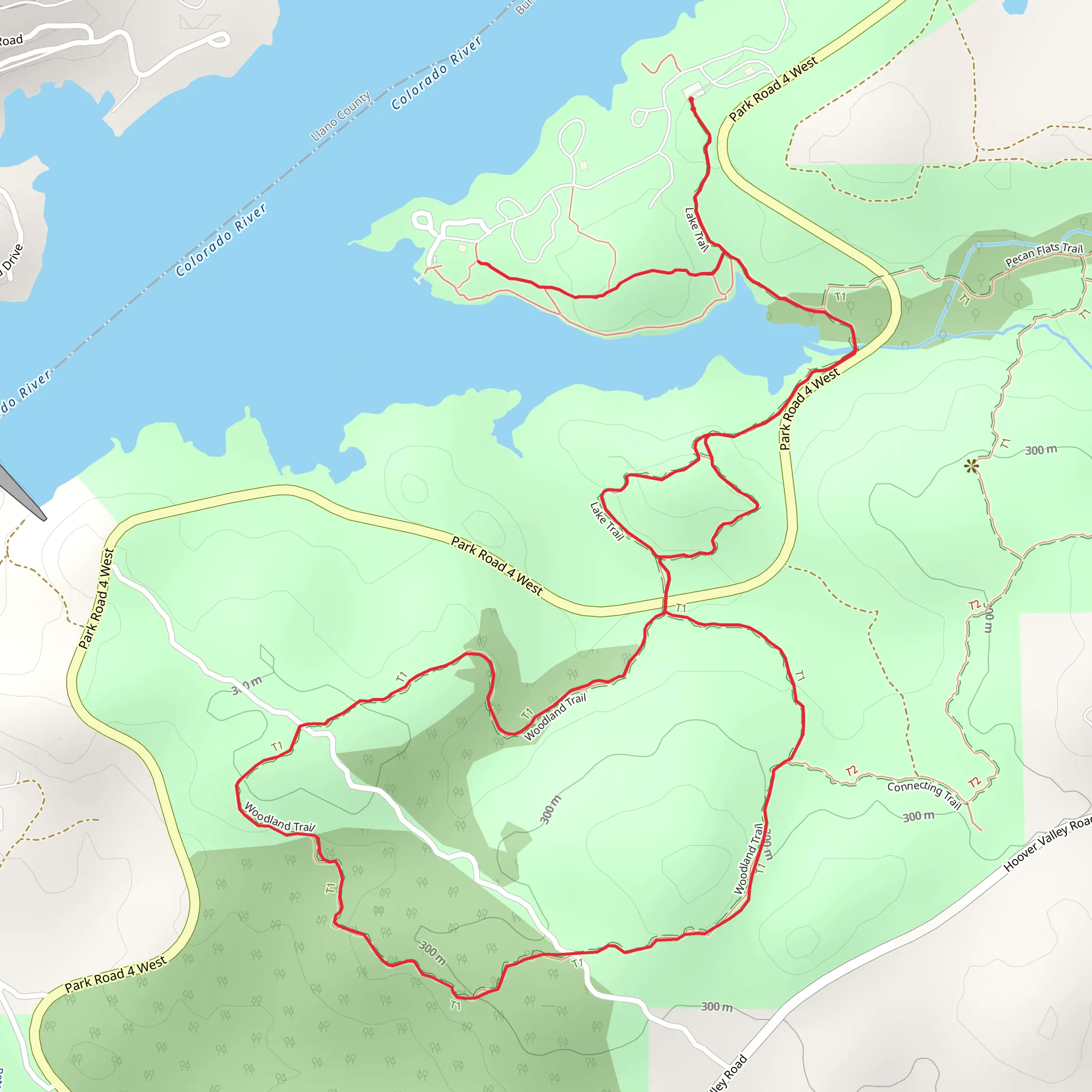 Woodland and Lake Loop Trail - Inks Lake State PArk mobile static map