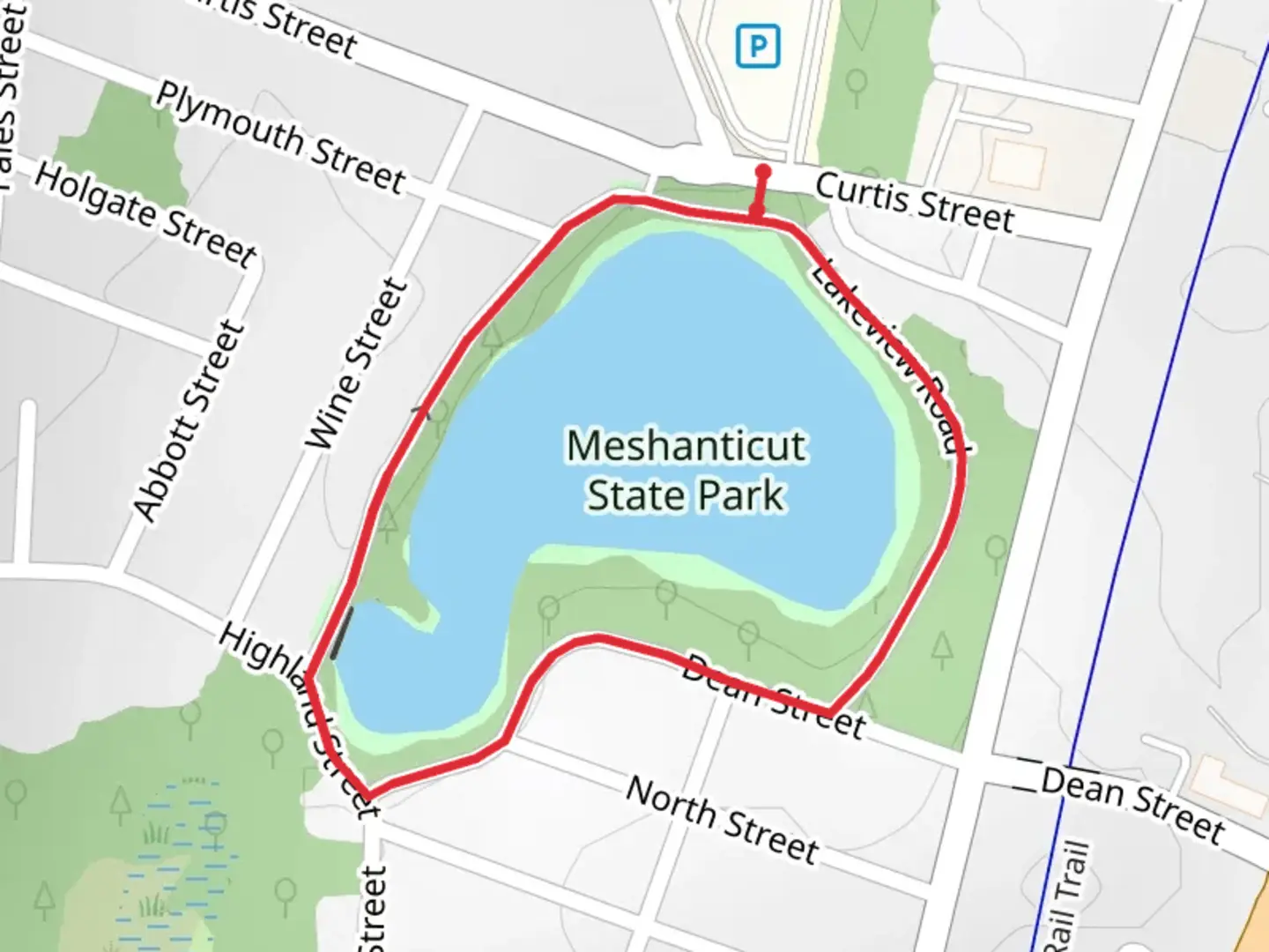 An image depicting the trail Meshanticut Lake Loop and its surrounding area.
