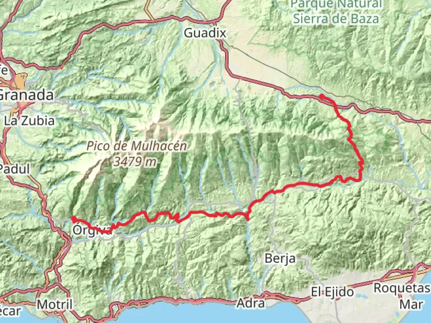 An image depicting the trail GR 142 Sendero de la Alpujarra and its surrounding area.