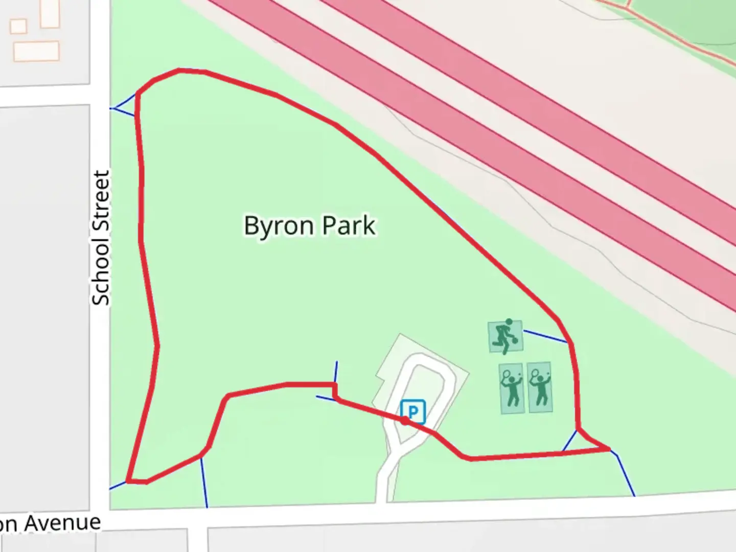 An image depicting the trail Byron Park Loop and its surrounding area.