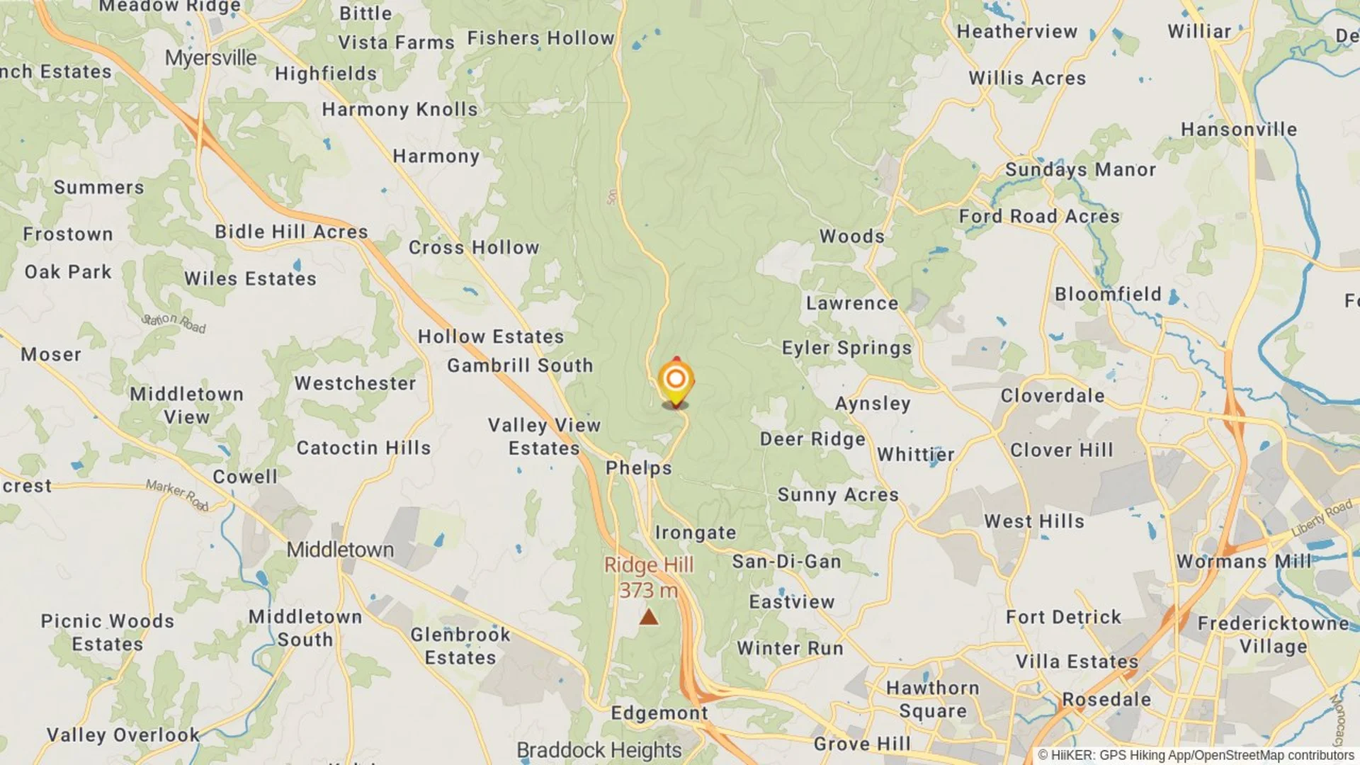 An image depicting the trail White Oak Loop and its surrounding area.