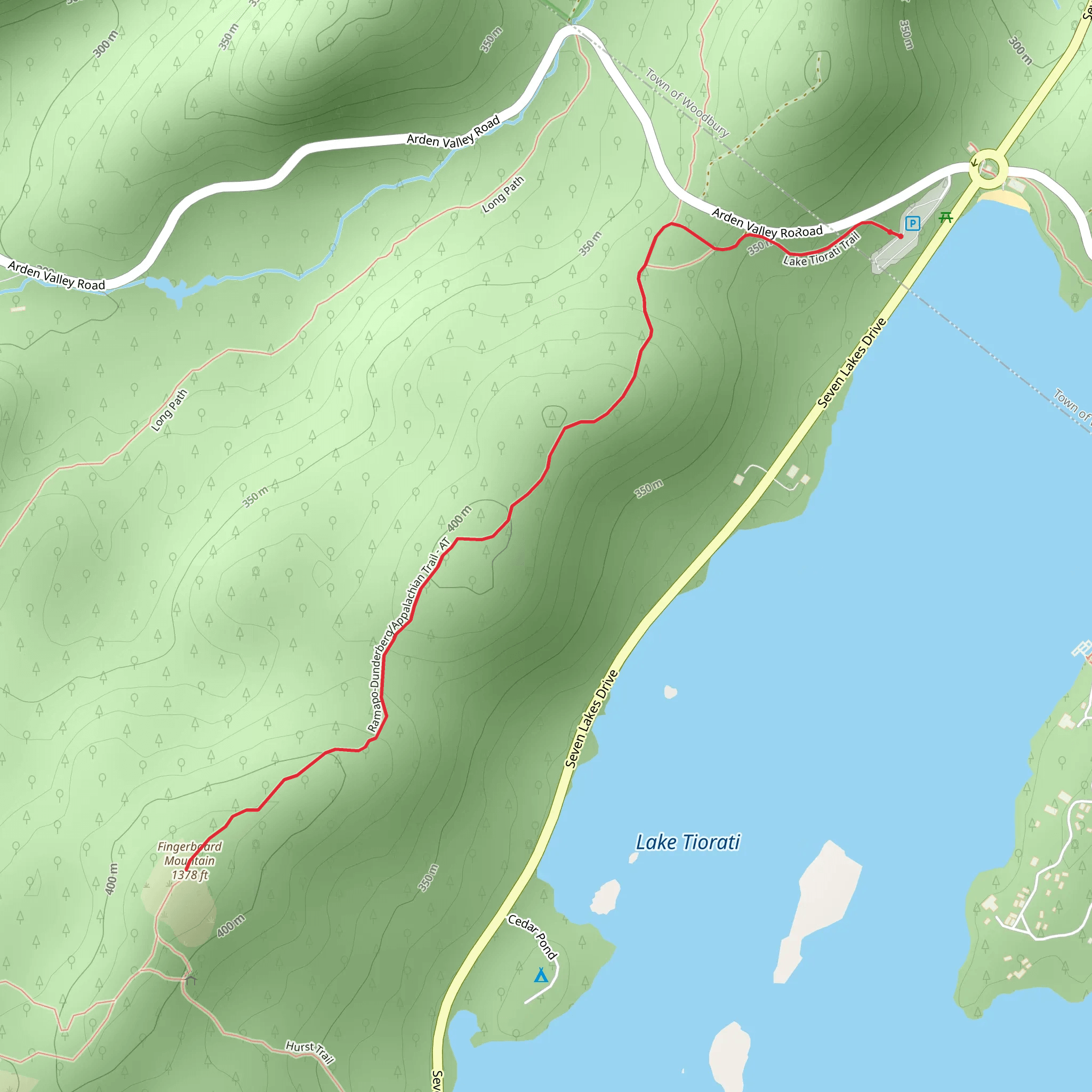 Fingerboard Mountain trail from Lake Tiorati mobile static map