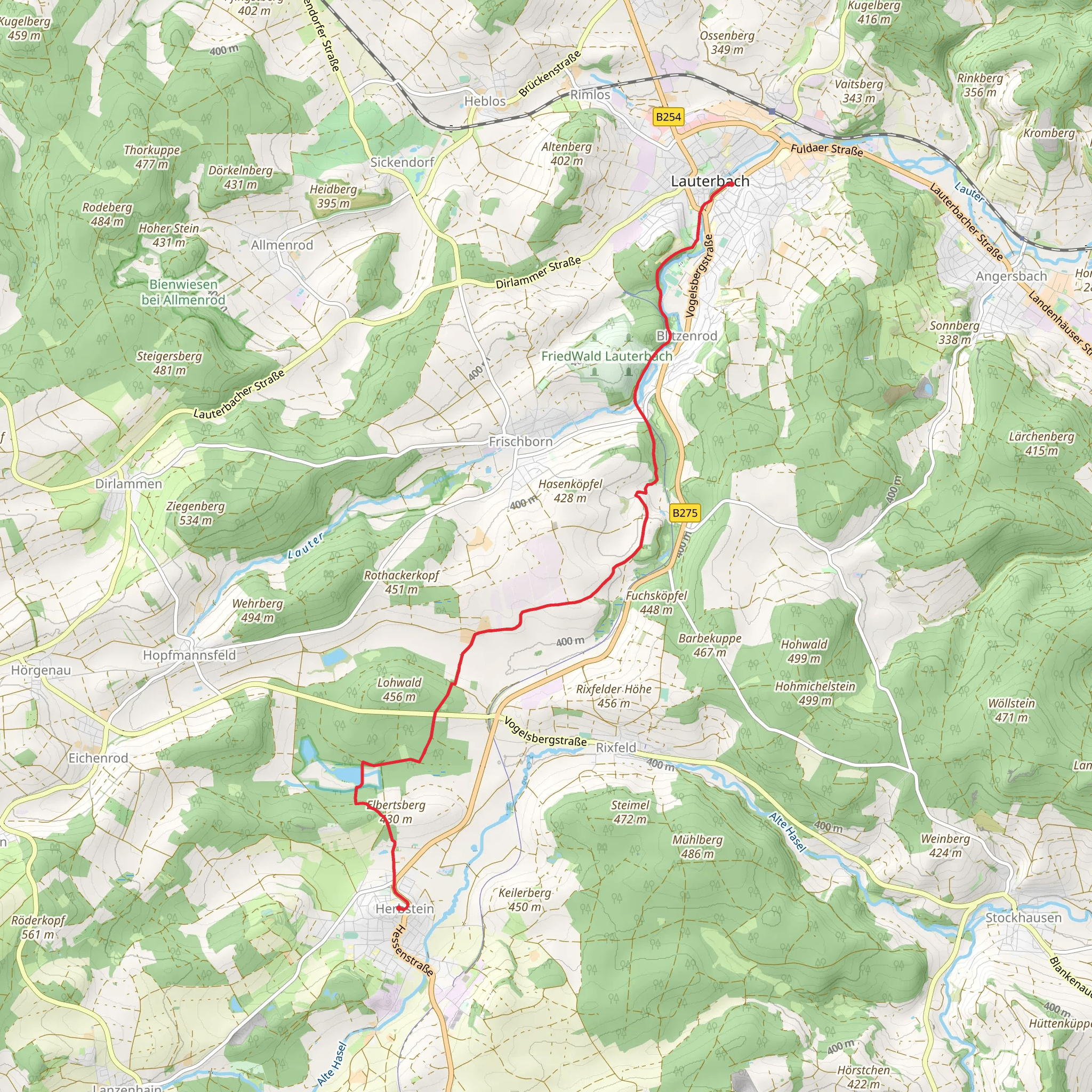 Lauterbach to Herbstein via Baronenweg mobile static map