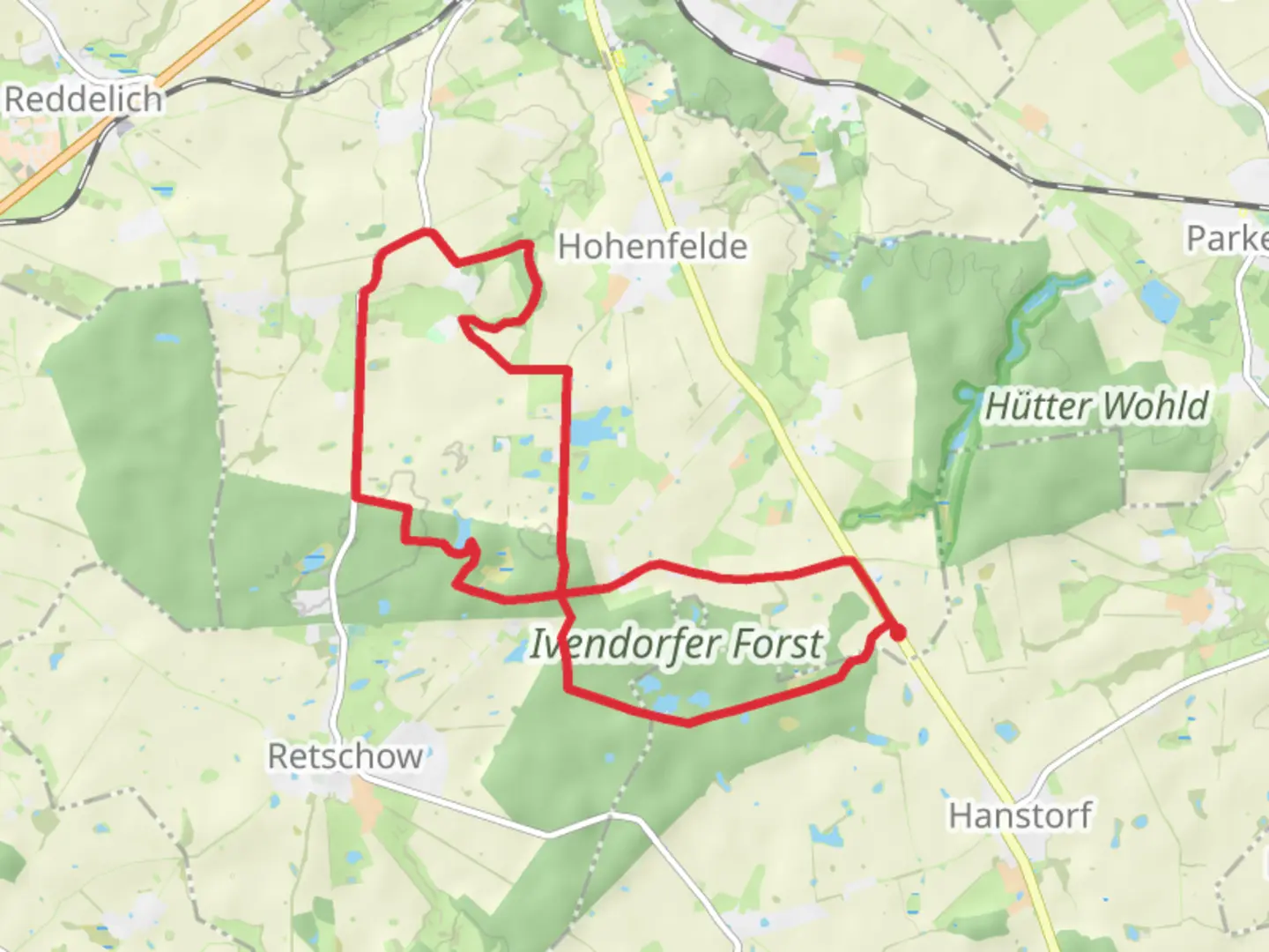 An image depicting the trail Ivendorfer and Hof Glashagen Loop via Ivendorfer Forst and its surrounding area.