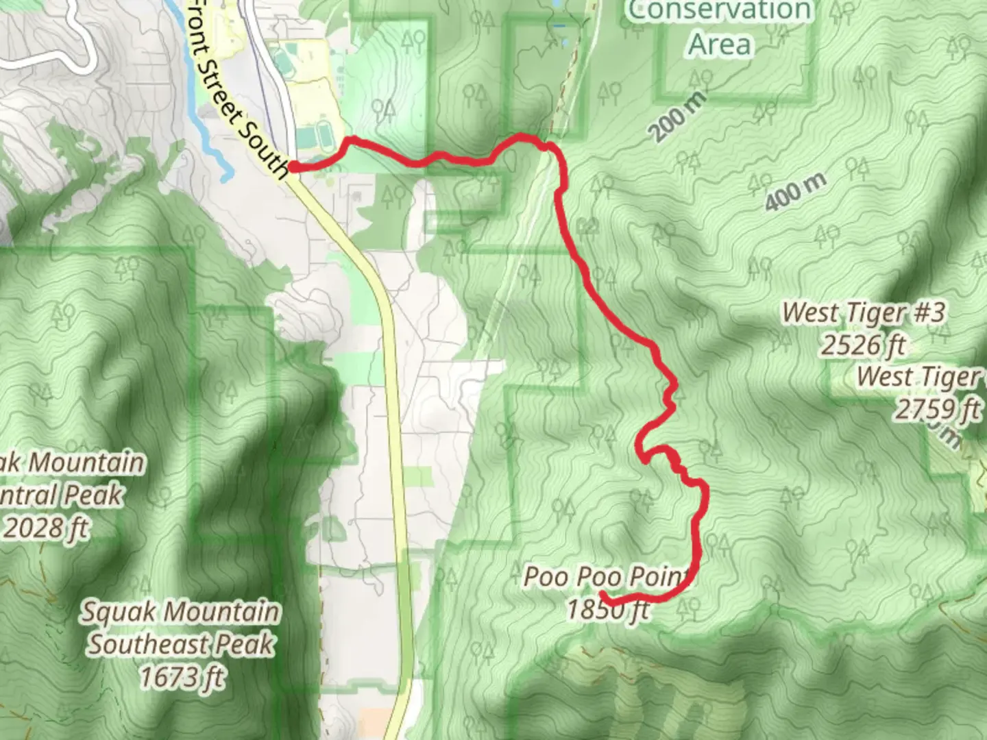 An image depicting the trail Poo-Poo Point via High School Trail and its surrounding area.