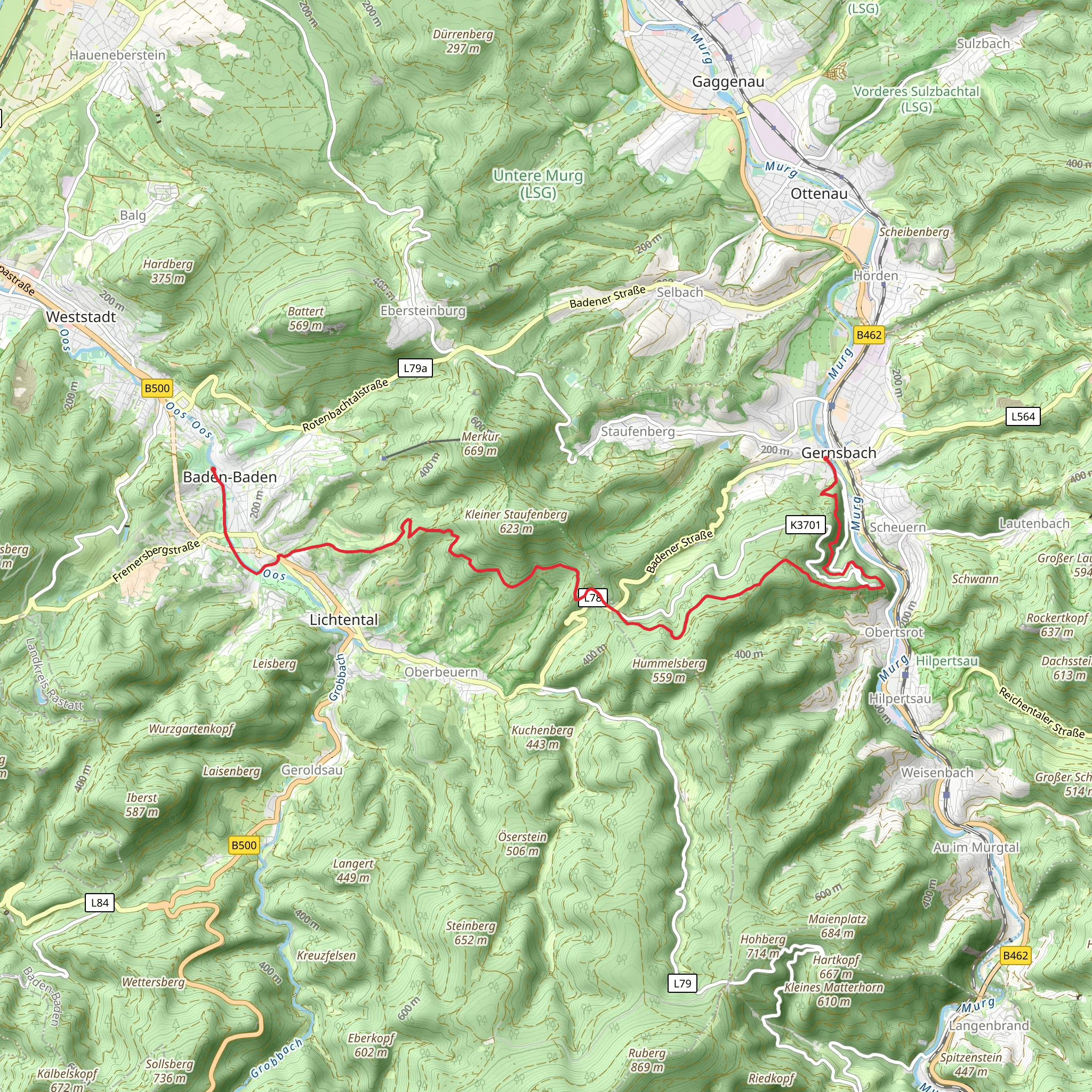 Gernsbach Mitte to Baden - Baden via Ortenauer Weinpfad mobile static map