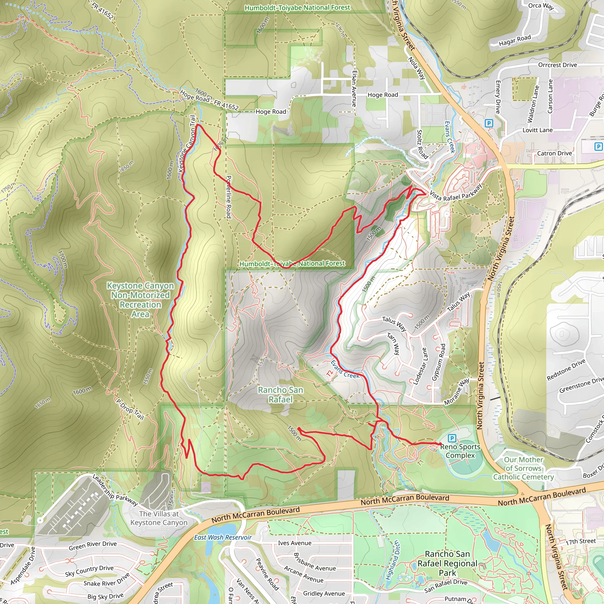 Keystone and Evans Canyon Loop Trail mobile static map