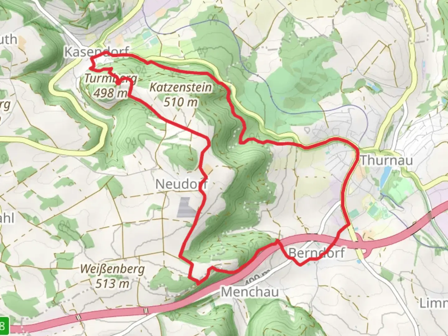 An image depicting the trail Rundweg Roter Ring Thurnau and its surrounding area.