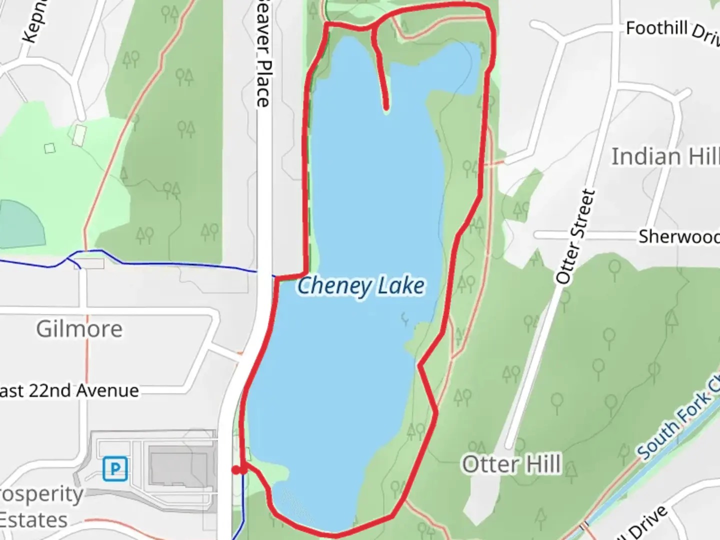 An image depicting the trail Cheney Lake Loop and its surrounding area.
